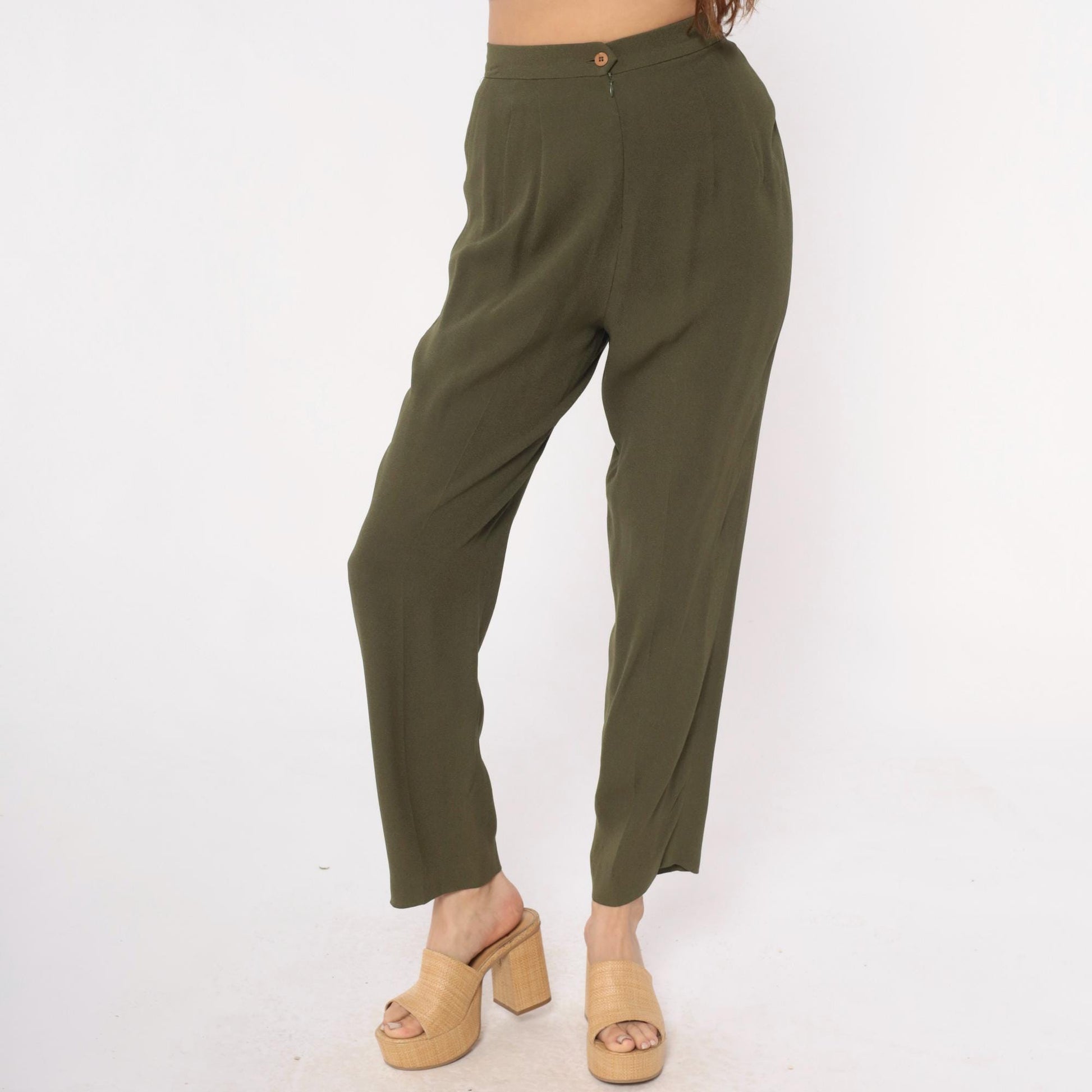 90s Zelda Olive Green High-Waisted Pleated Trousers Small S