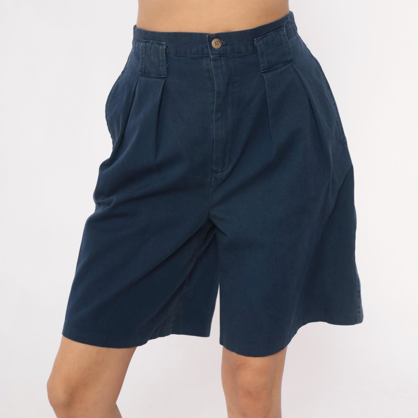 80s Palmetto's Navy Pleated High-Waist Shorts Small S
