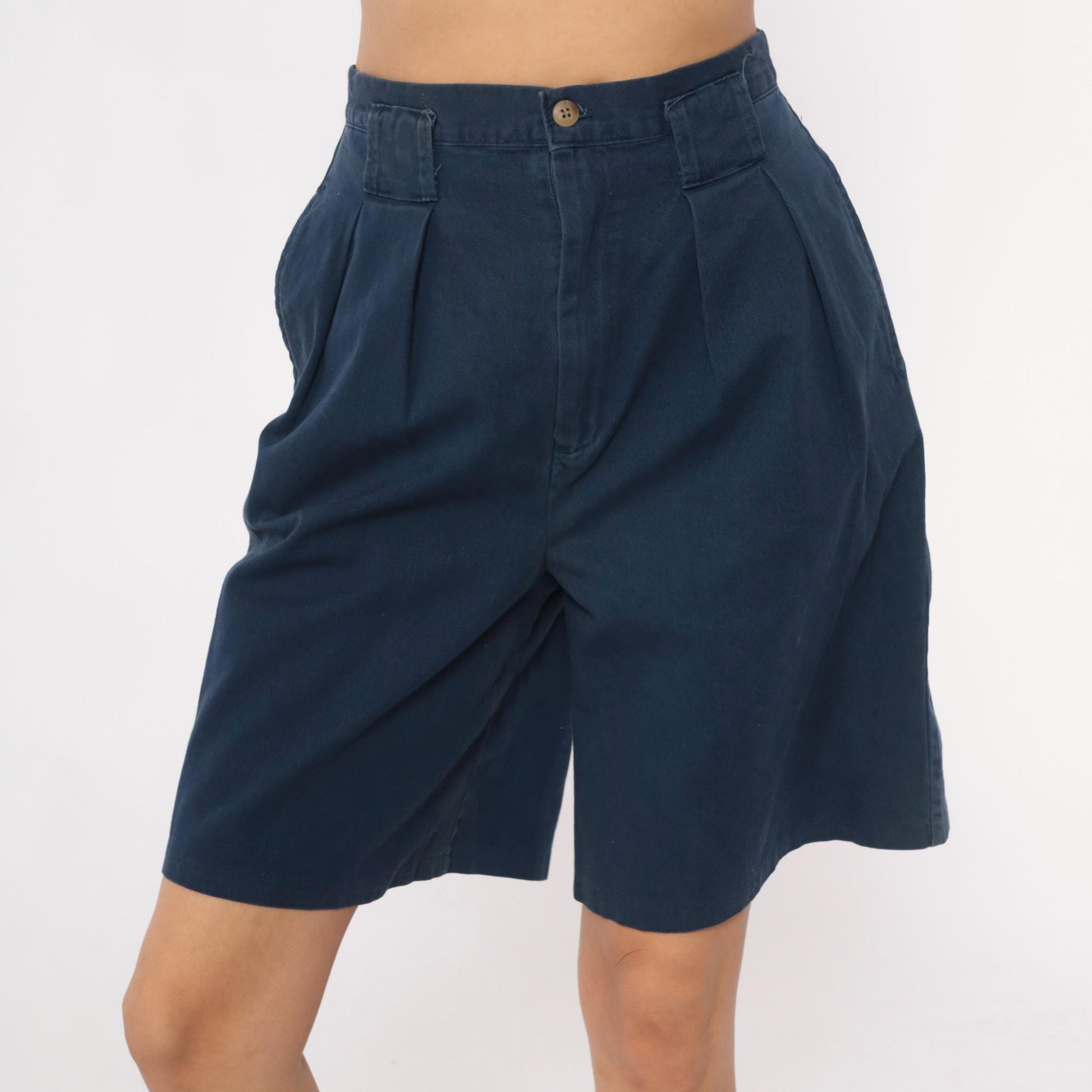 80s Palmetto's Navy Pleated High-Waist Shorts Small S