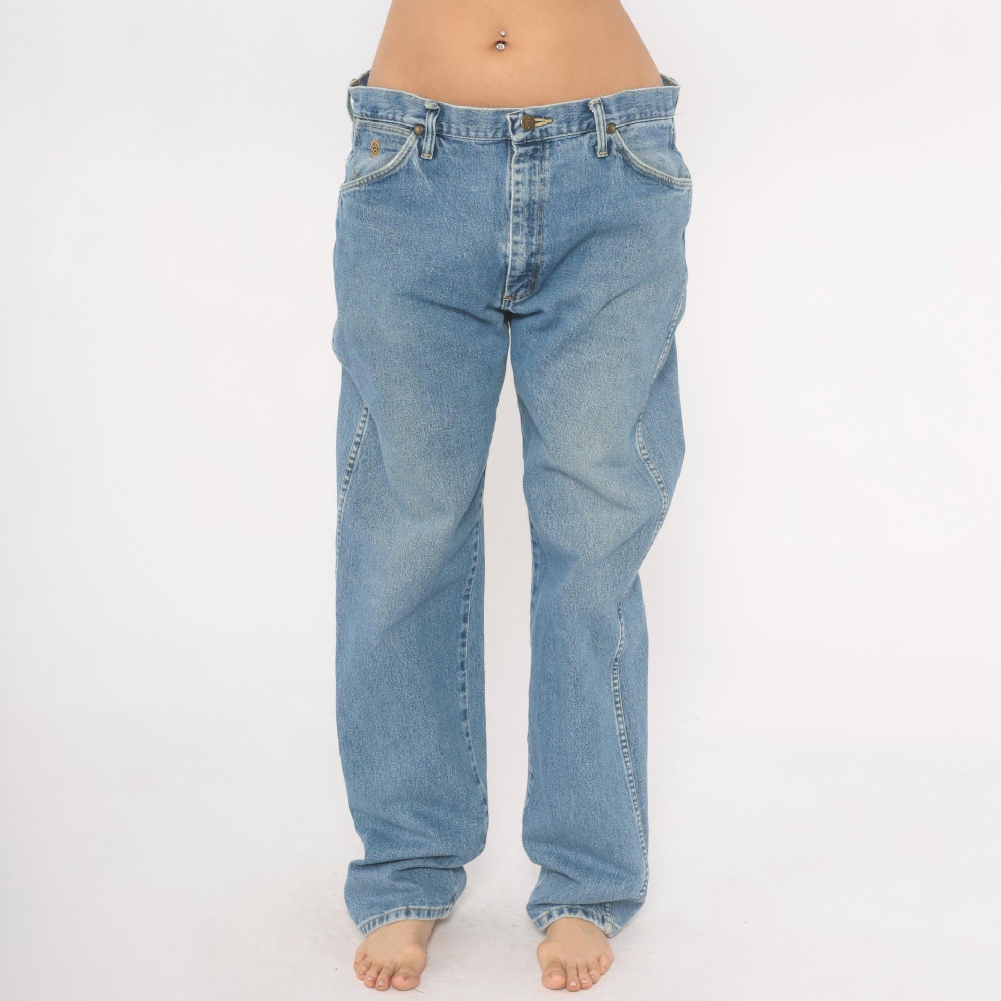 Wrangler Straight Leg Jeans 90s Light Wash Denim 35x34