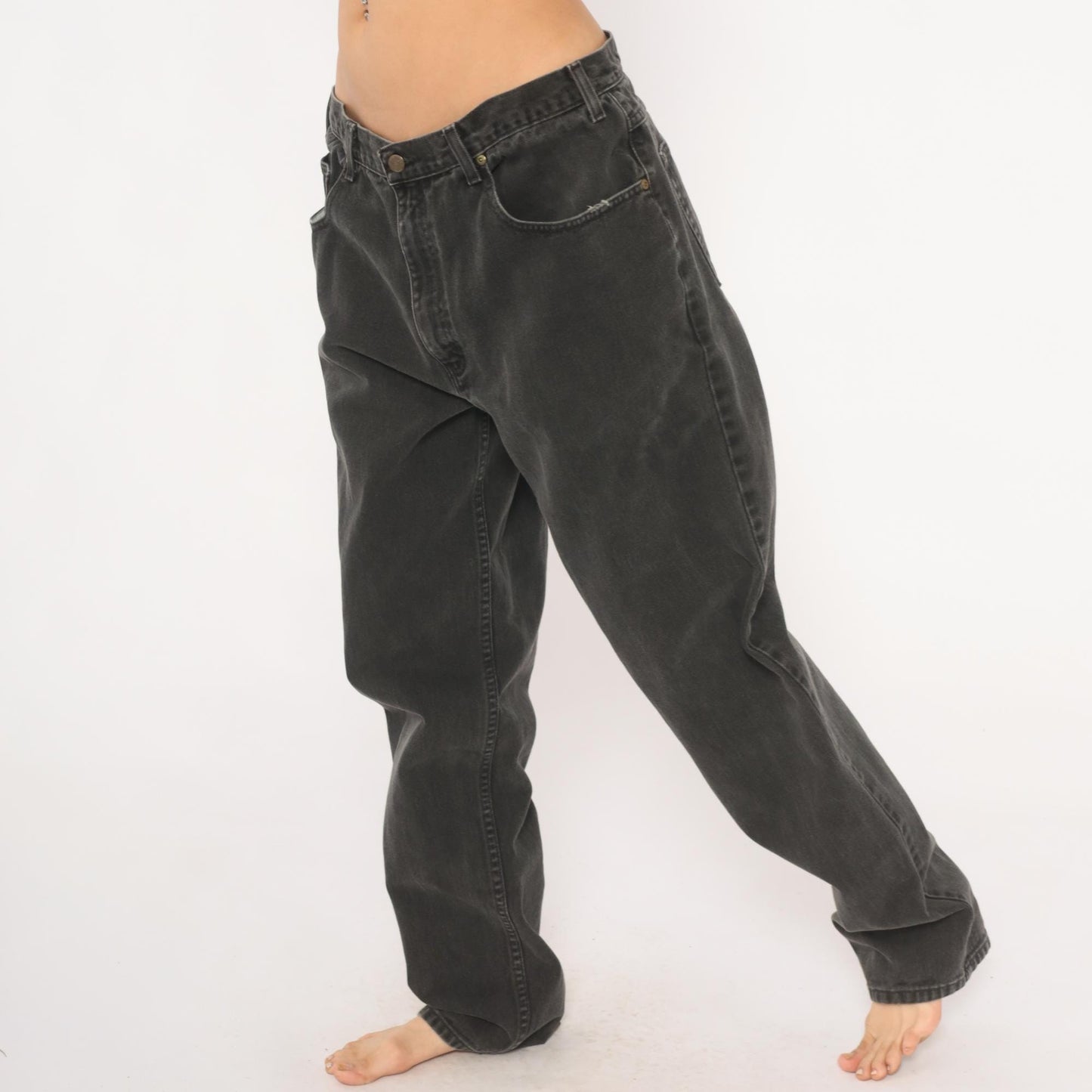 90s Eddie Bauer Faded Black Denim Jeans Straight Leg Relaxed Fit 38x34