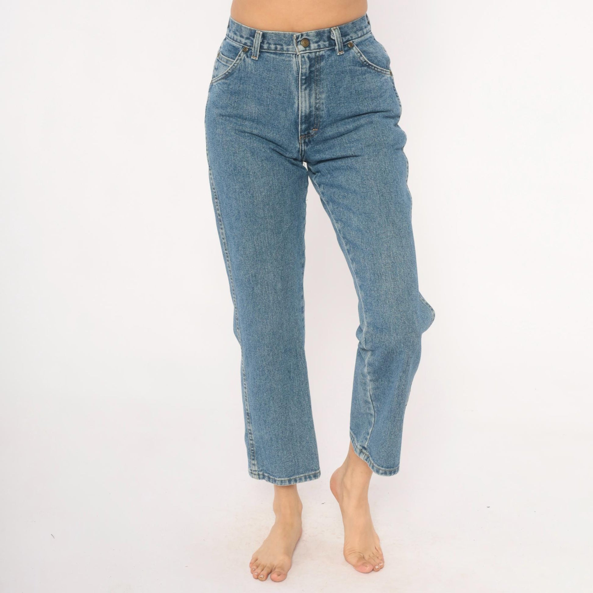 Wrangler Cropped High Rise Straight Leg Jeans Medium Stonewash Blue 00s