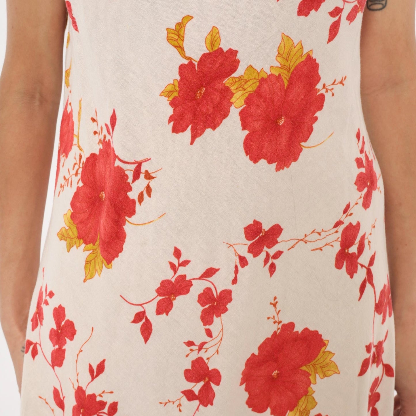 90s Lennie New York Floral Linen Maxi Dress Cream Red Yellow Large L
