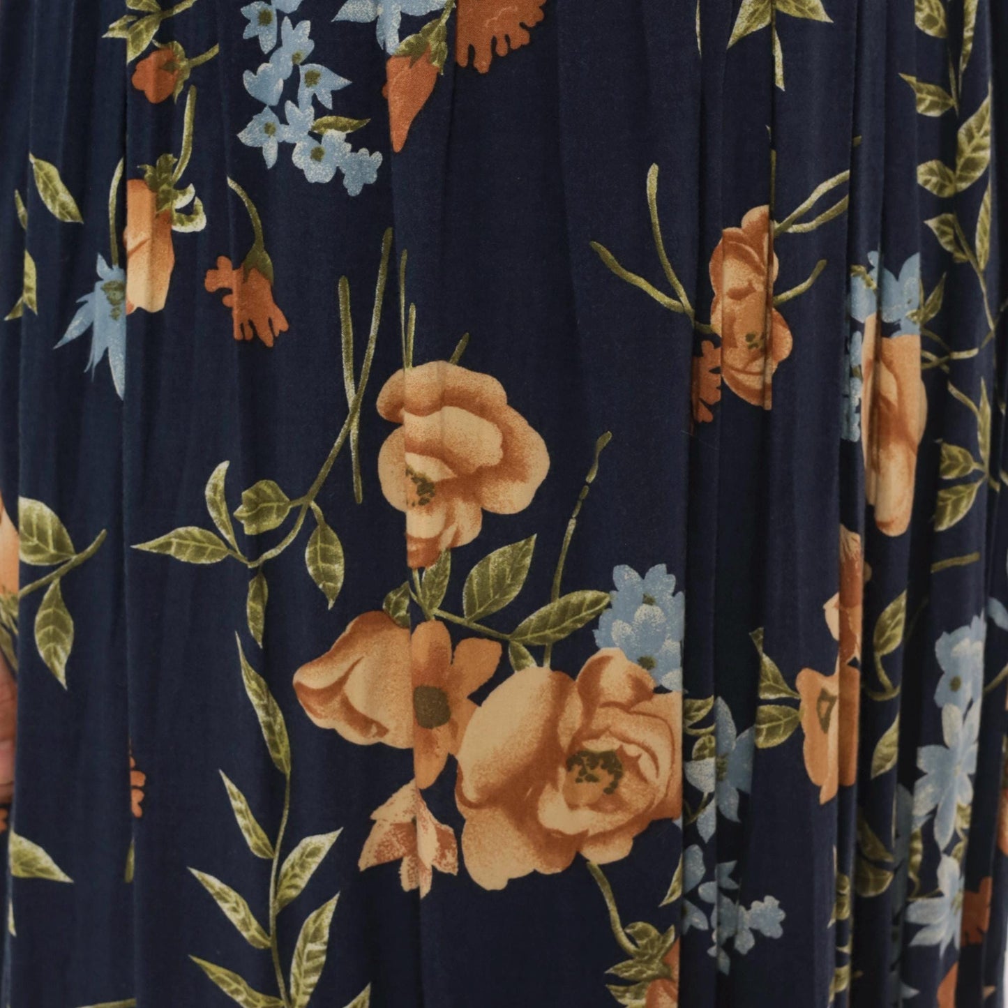 90s Impressions Navy Floral Midi Dress Smocked Empire Waist Short Sleeve Large L