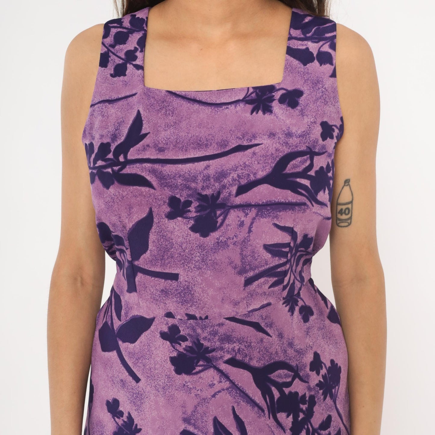 90s Jaclyn Smith Purple Floral Maxi Dress Square Neck Sleeveless Small S
