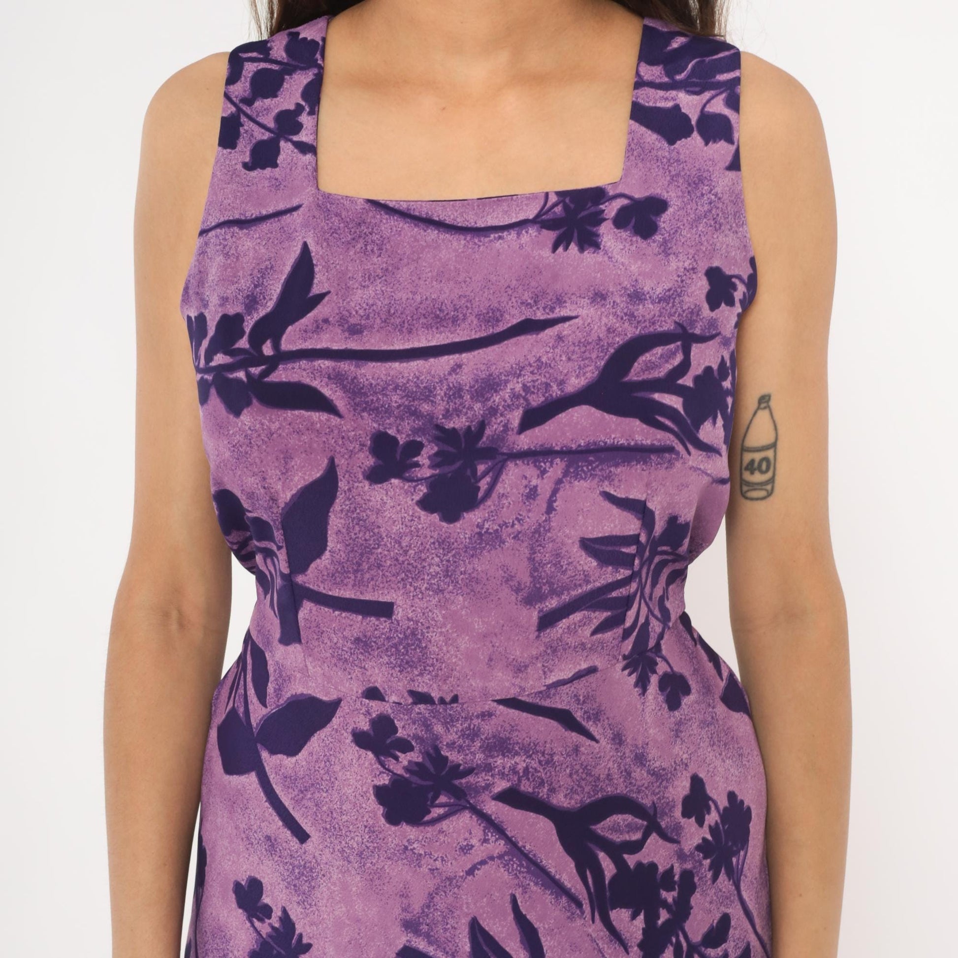 90s Jaclyn Smith Purple Floral Maxi Dress Square Neck Sleeveless Small S