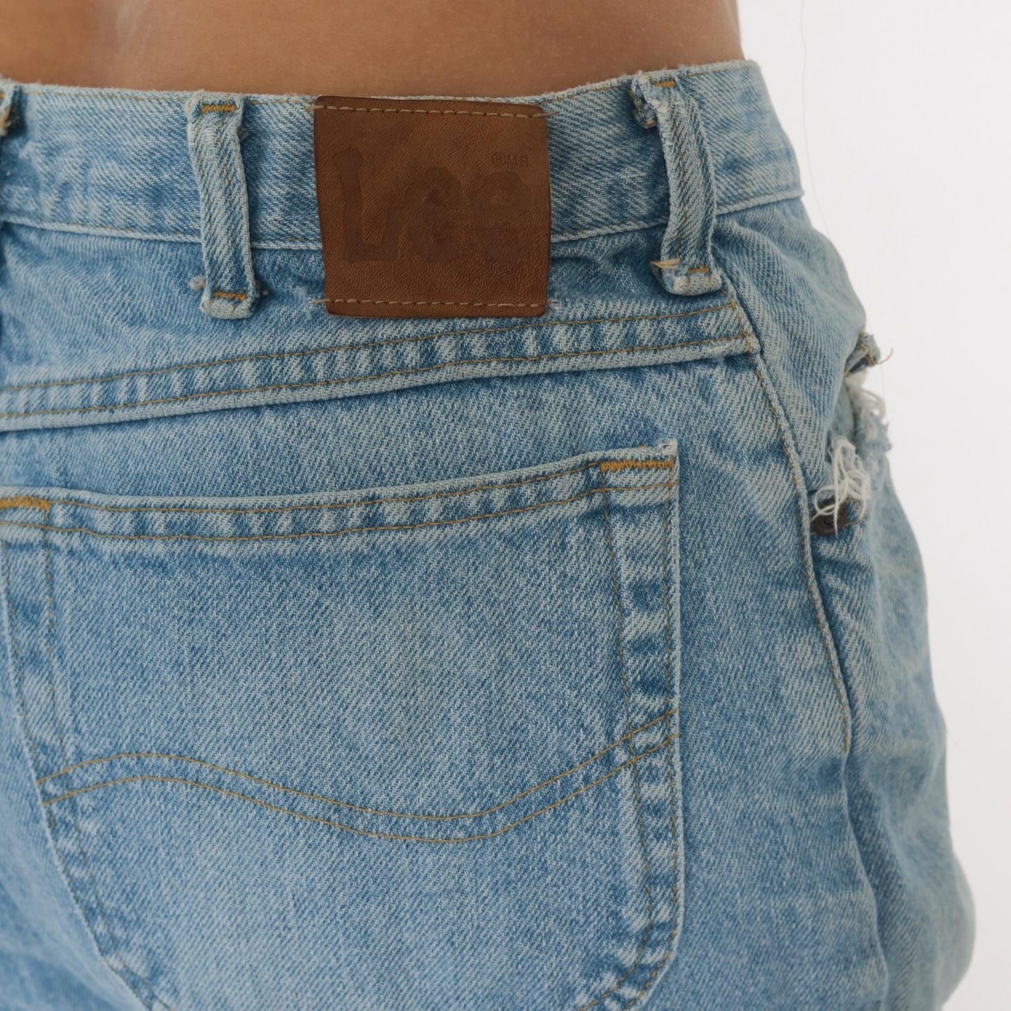 Y2K Light Wash Straight Leg Cropped Jeans Raw Hem Blue Cotton Large L