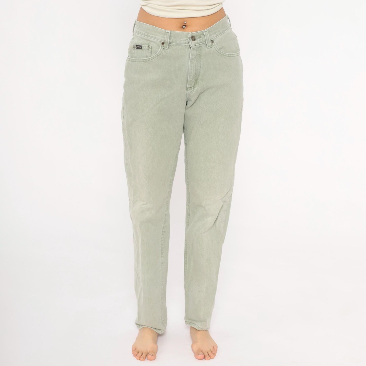 90s Riders Sage Green High-Waisted Mom Jeans Tapered Straight Leg 30W