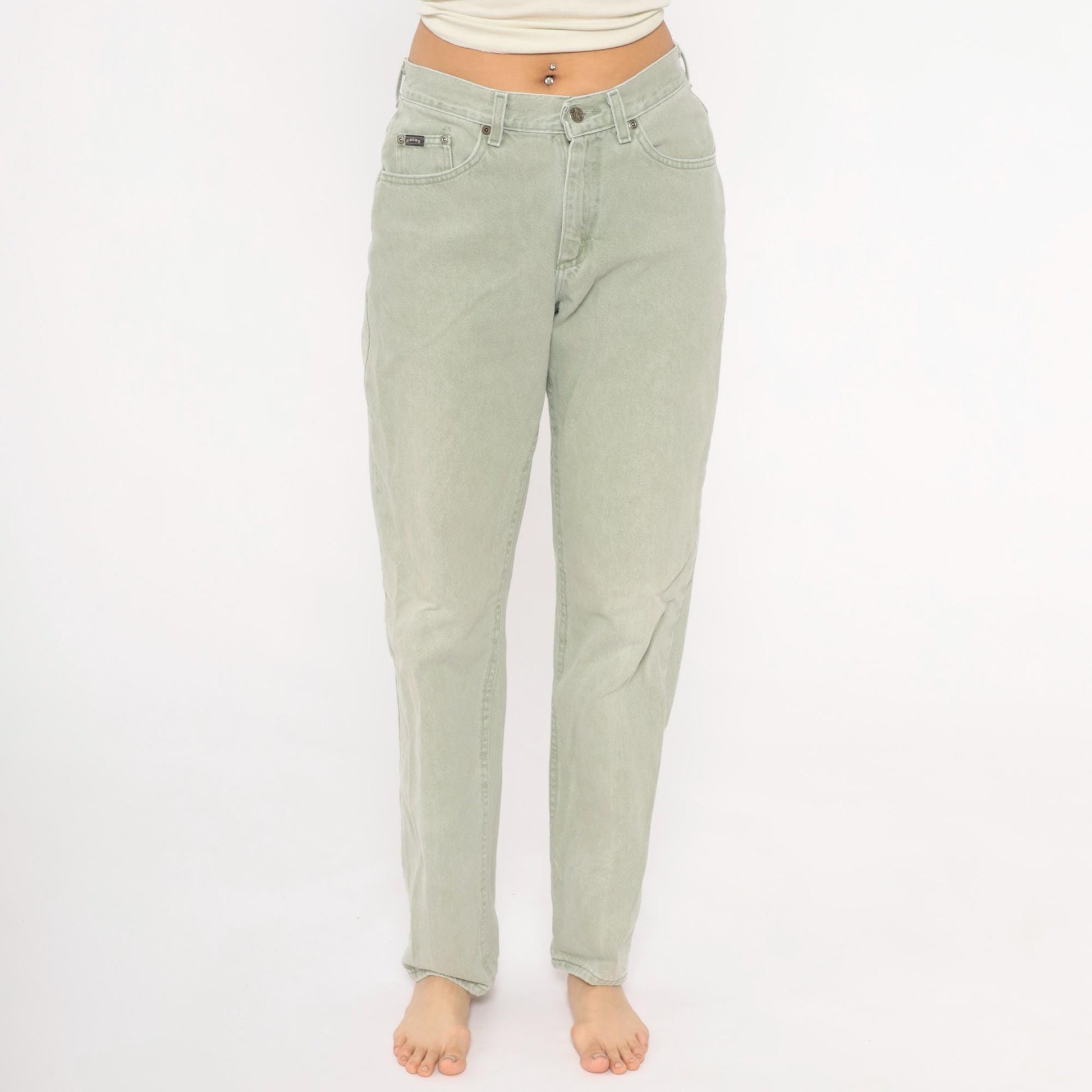 90s Riders Sage Green High-Waisted Mom Jeans Tapered Straight Leg 30W