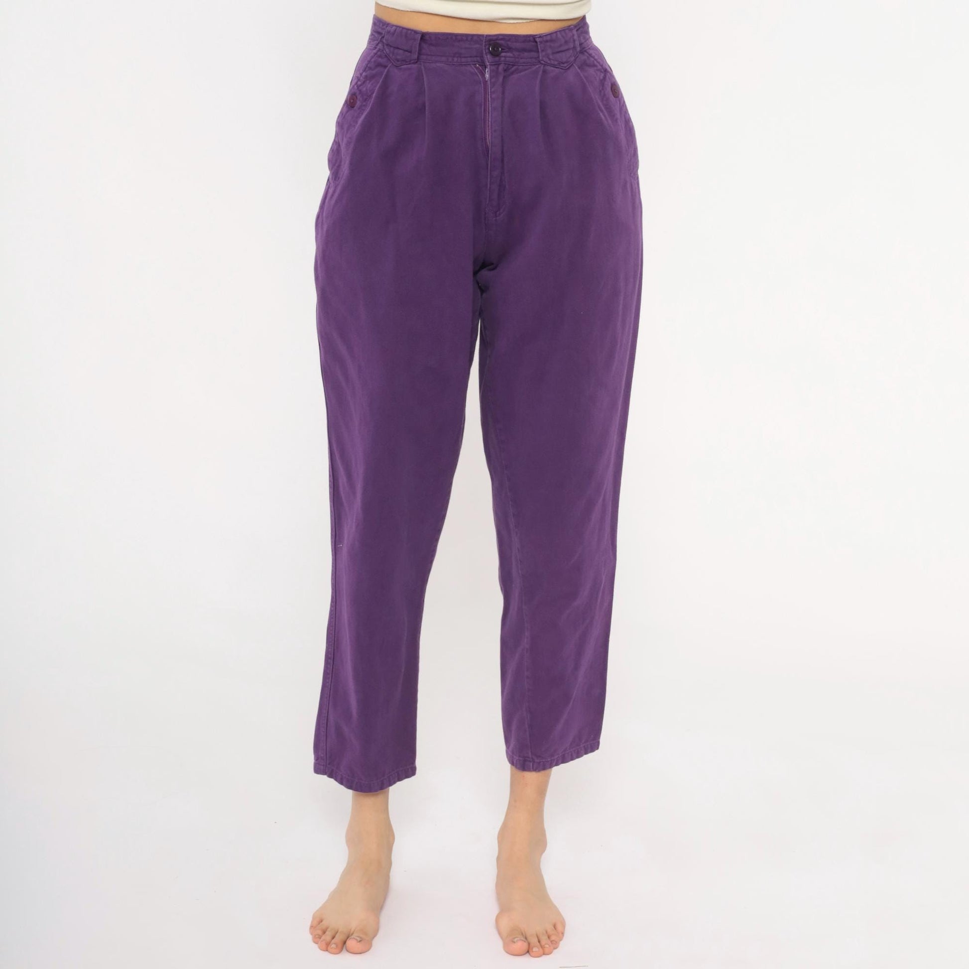 90s Sierra Purple Pleated High-Waisted Trousers Cotton Tapered Ankle XS