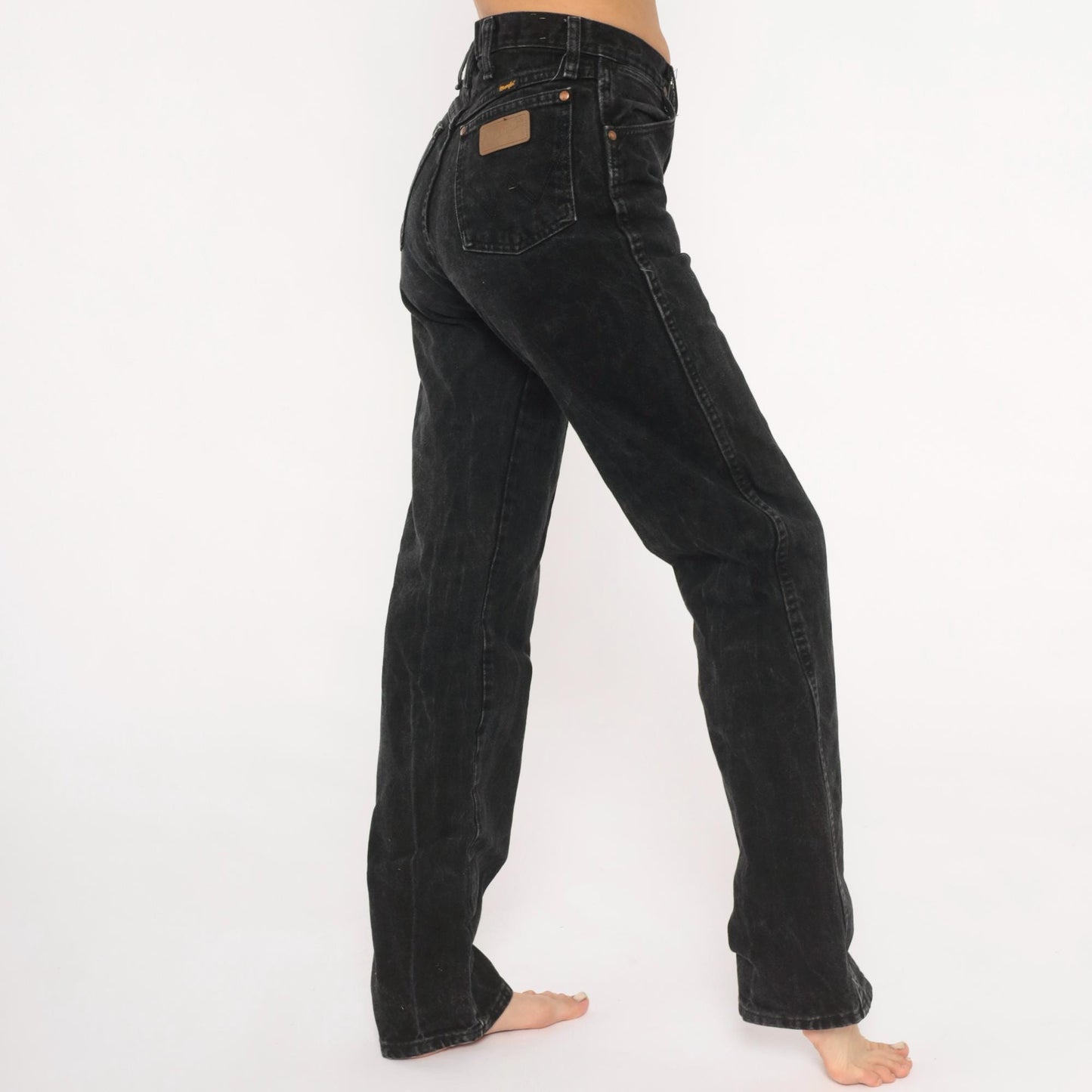 90s Wrangler High Rise Straight Leg Jeans Faded Black Denim Medium M