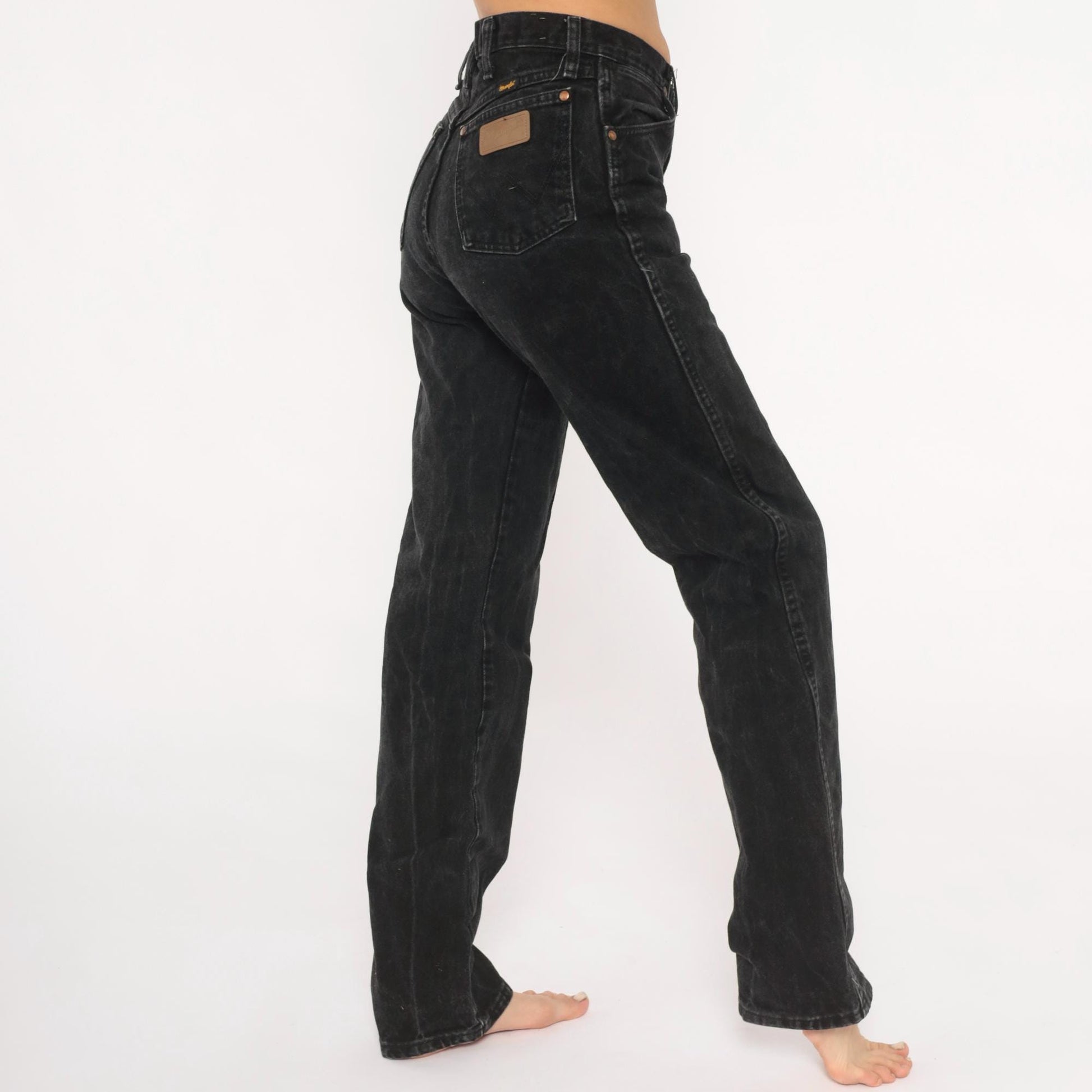 90s Wrangler High Rise Straight Leg Jeans Faded Black Denim Medium M