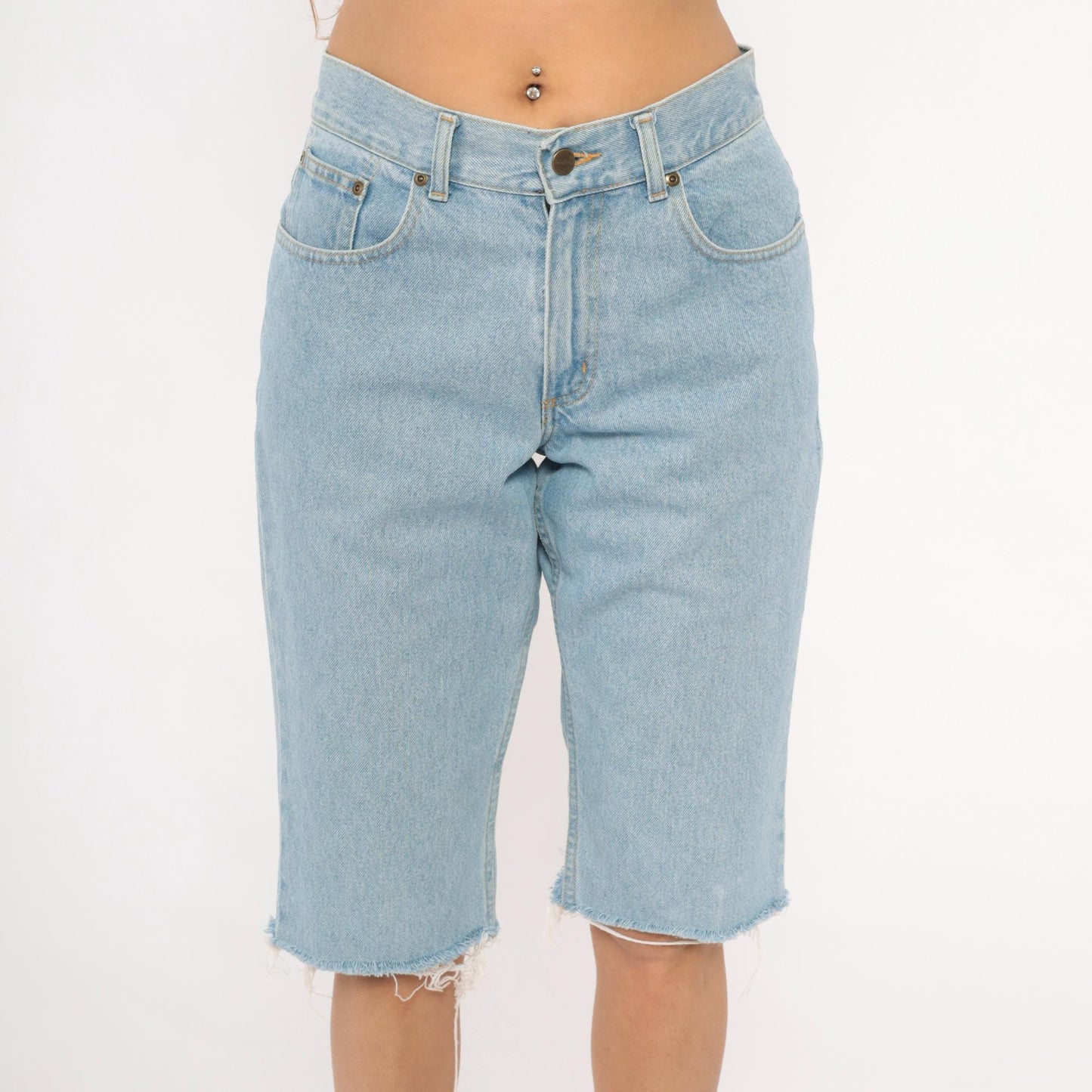 LL Bean Light Wash Denim Cutoff Shorts High Waist Bermuda Blue Medium M