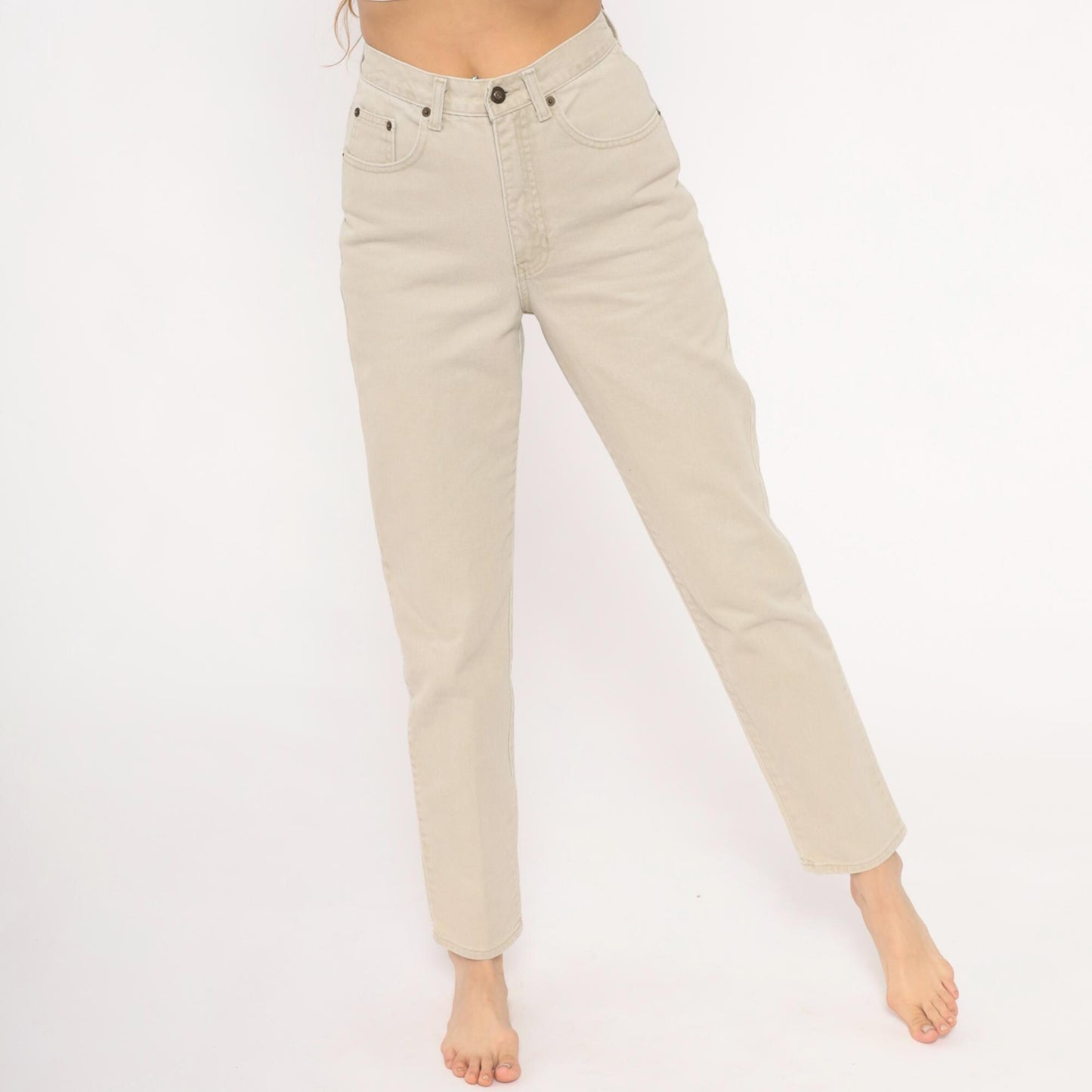 90s Exp Jeans High Waisted Cream Denim Straight Tapered Ankle Small S