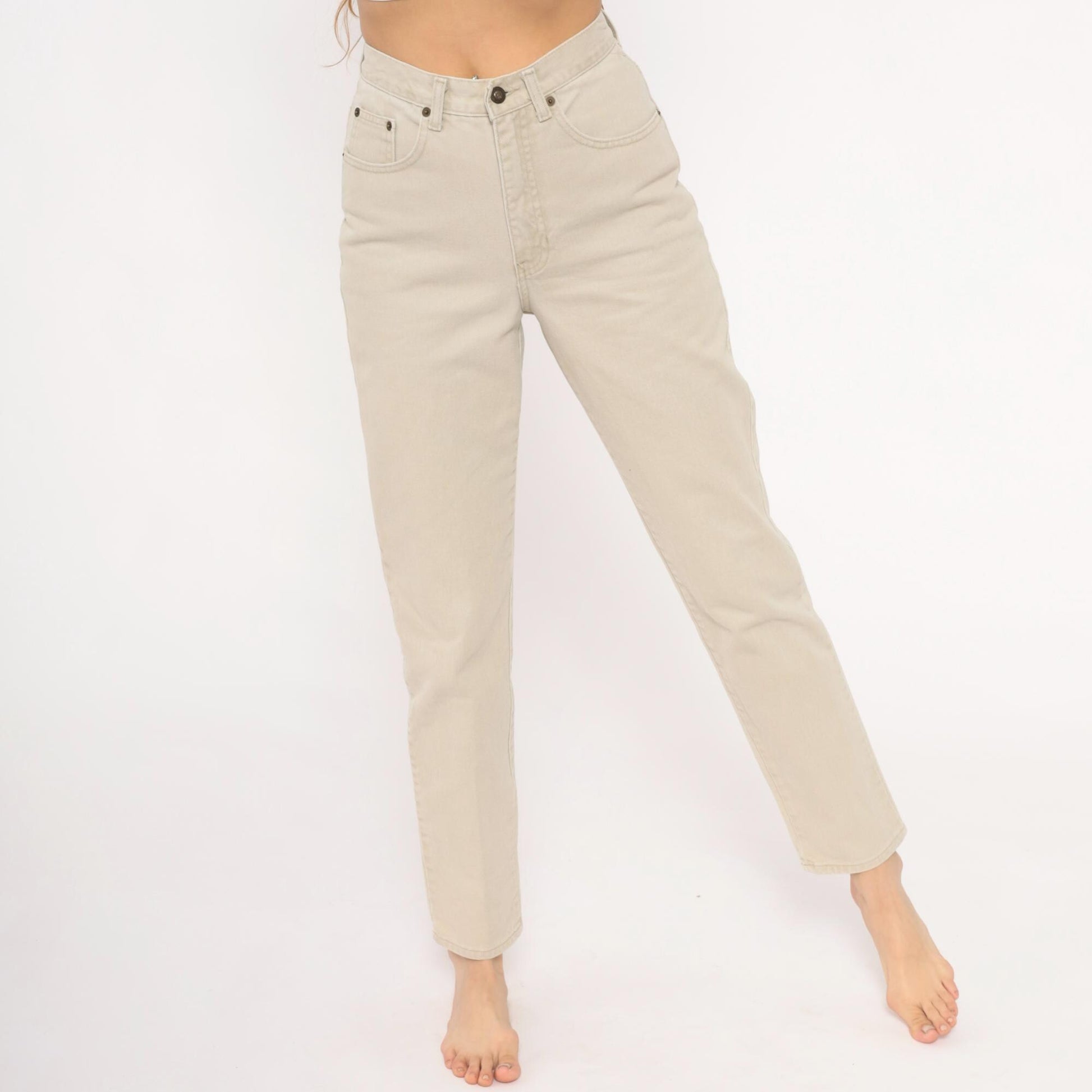 90s Exp Jeans High Waisted Cream Denim Straight Tapered Ankle Small S