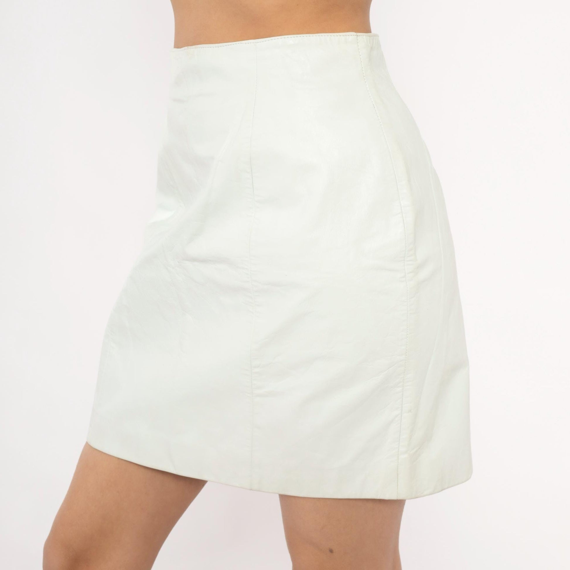 90s Byrnes & Baker White Leather Mini Skirt High Waist Pencil Medium M