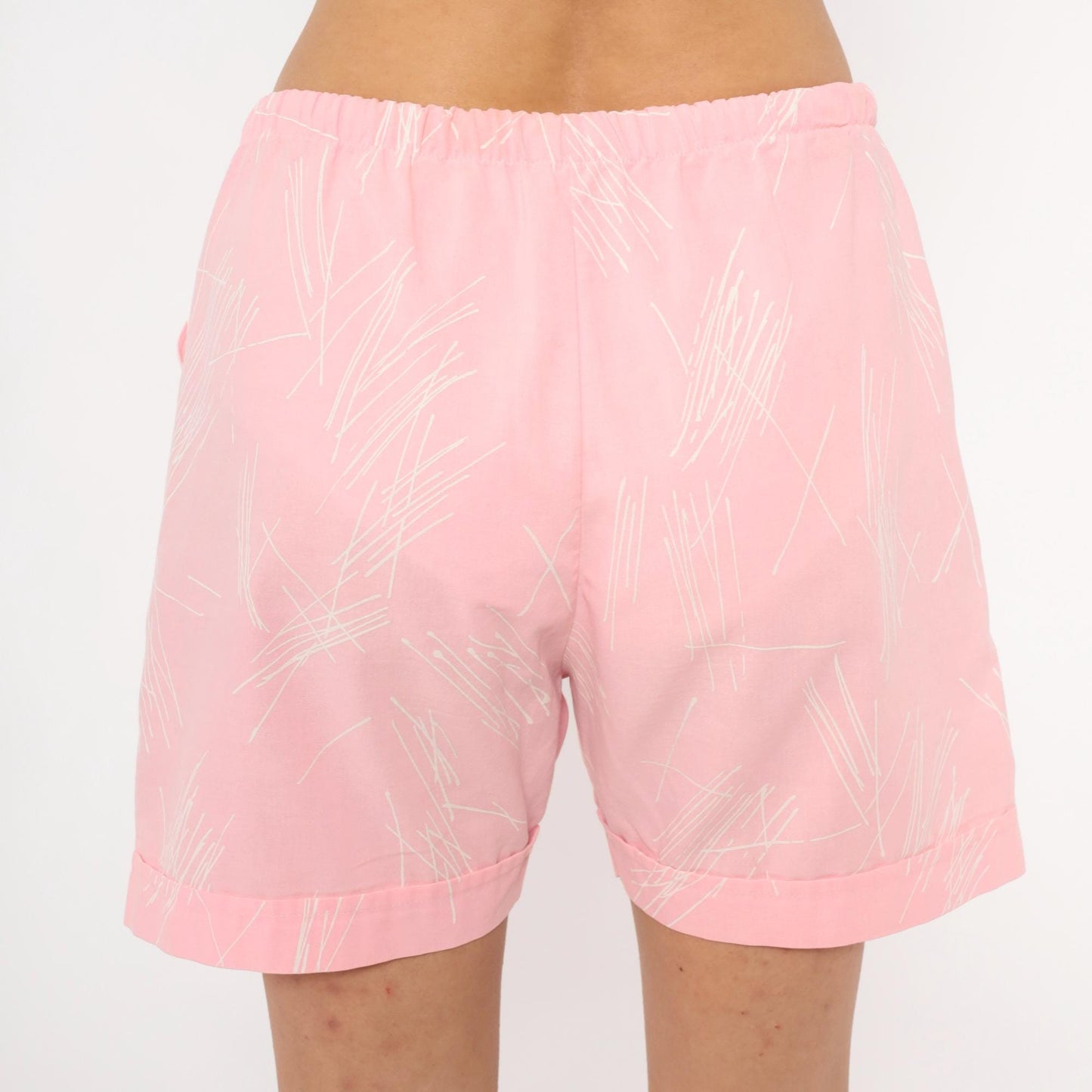 90s Pink Abstract Scribble Shorts Cotton Cuffed Hem Small S