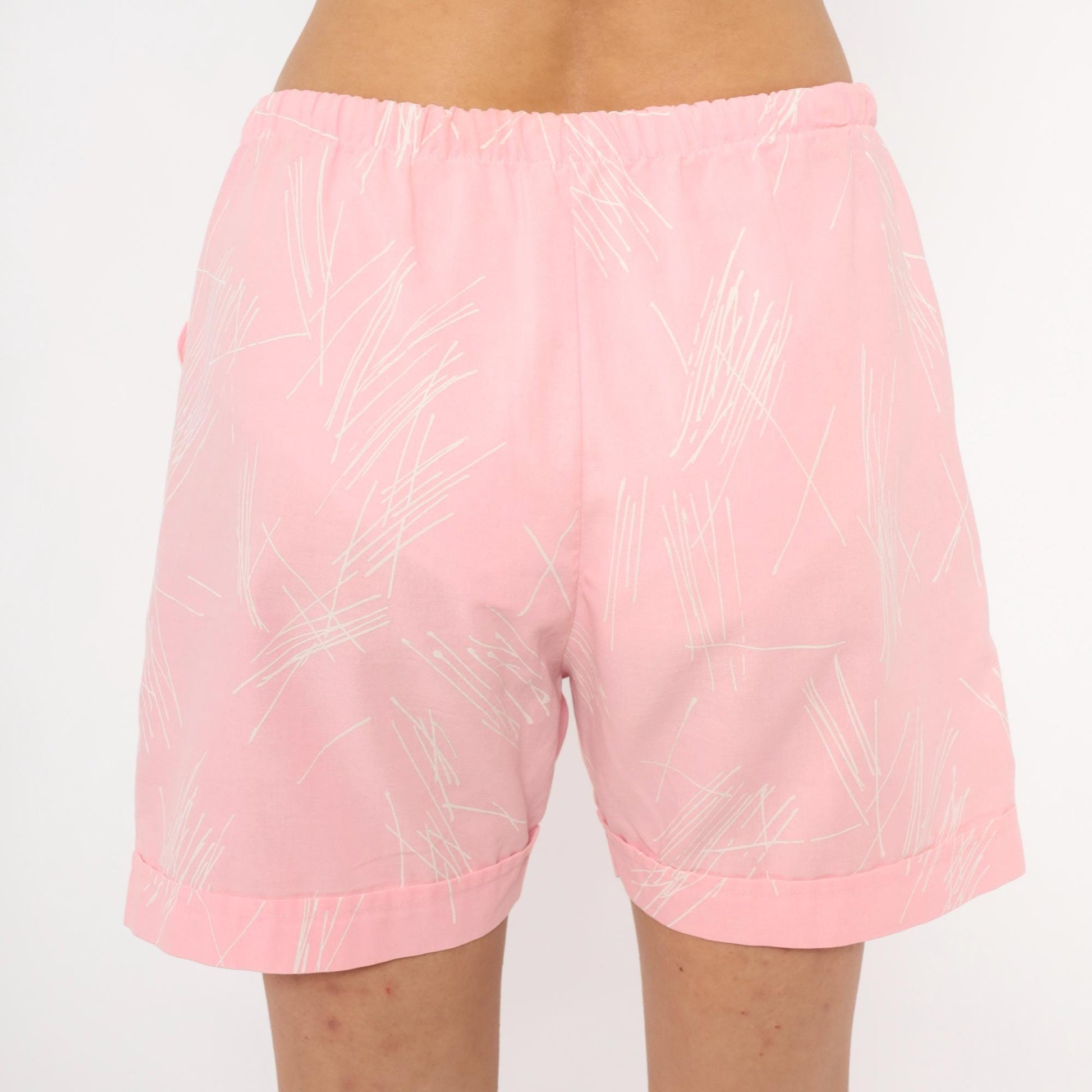 90s Pink Abstract Scribble Shorts Cotton Cuffed Hem Small S