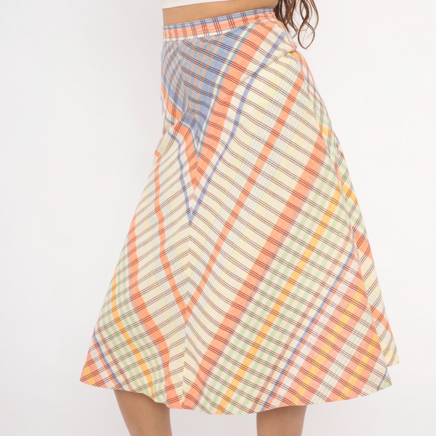 70s The Villager Chevron Plaid Skirt Multicolor Midi Small S