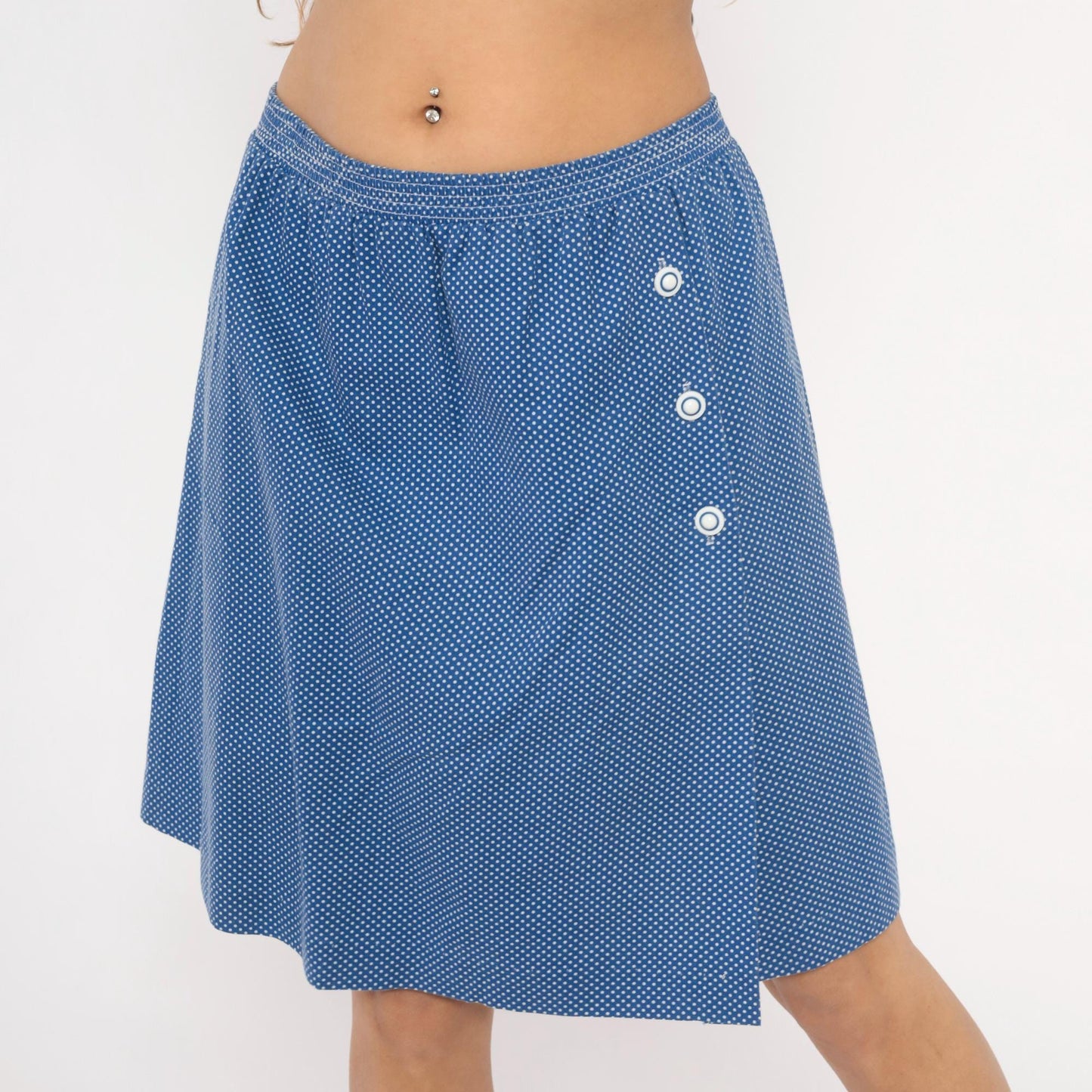 80s G.W. Polka Dot Skort Blue White Wrap Knee-Length Shorts Extra Large XL
