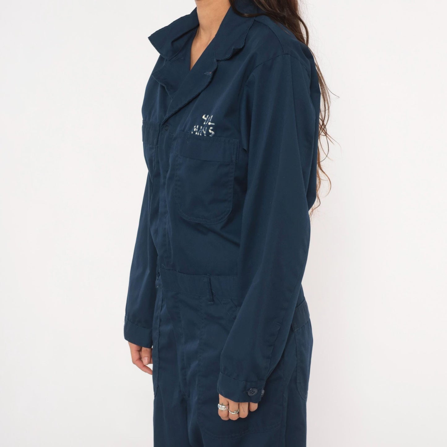 80s Formula 2 Navy Coveralls Workwear Jumpsuit Long Sleeve Cotton Blend Medium