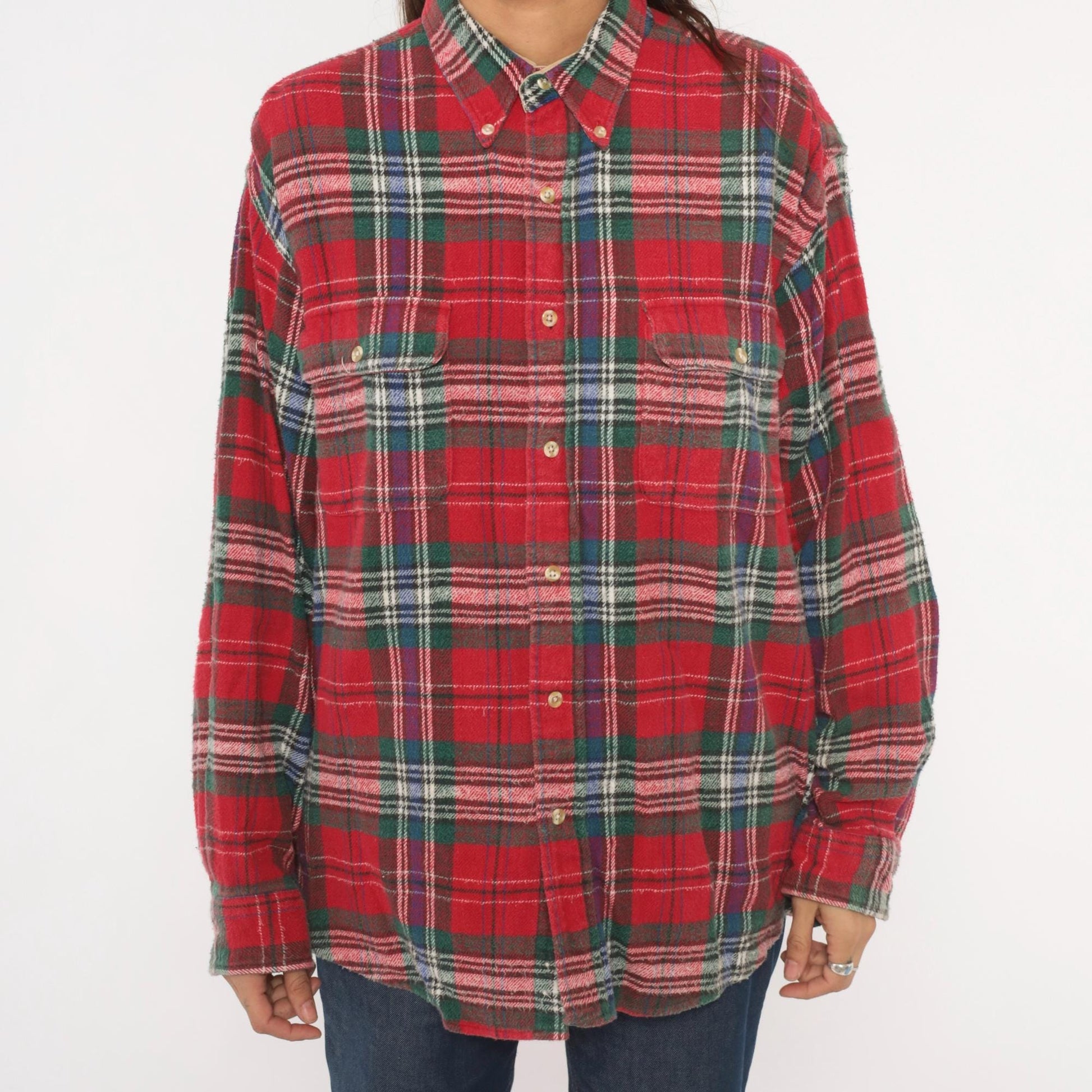 90s Claybrooke Outdoors Flannel Shirt Red Tartan Plaid Cotton Button Down Large