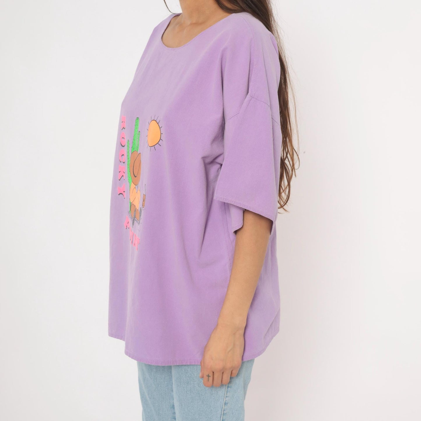90s Rocky Point Cactus Graphic Tee Purple Lavender Desert Cowboy XL