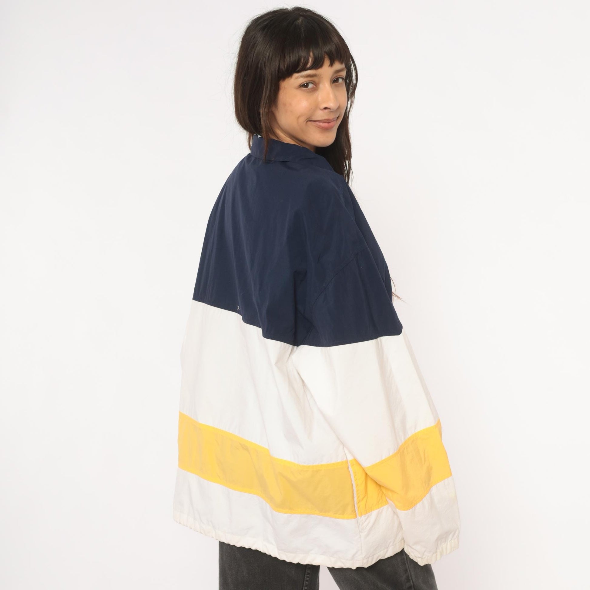 90s Izod Windbreaker Navy White Gold Color Block Half Zip Pullover Large L