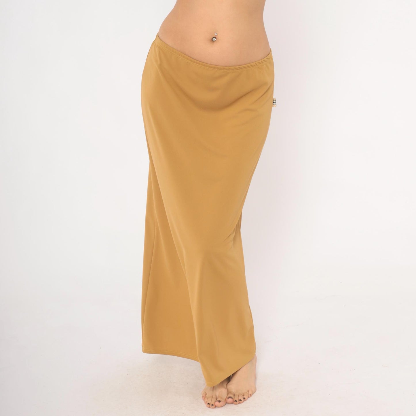 2000s Baby 0 Camel Maxi Skirt Tan A-Line Low Rise Elastic Waist Medium