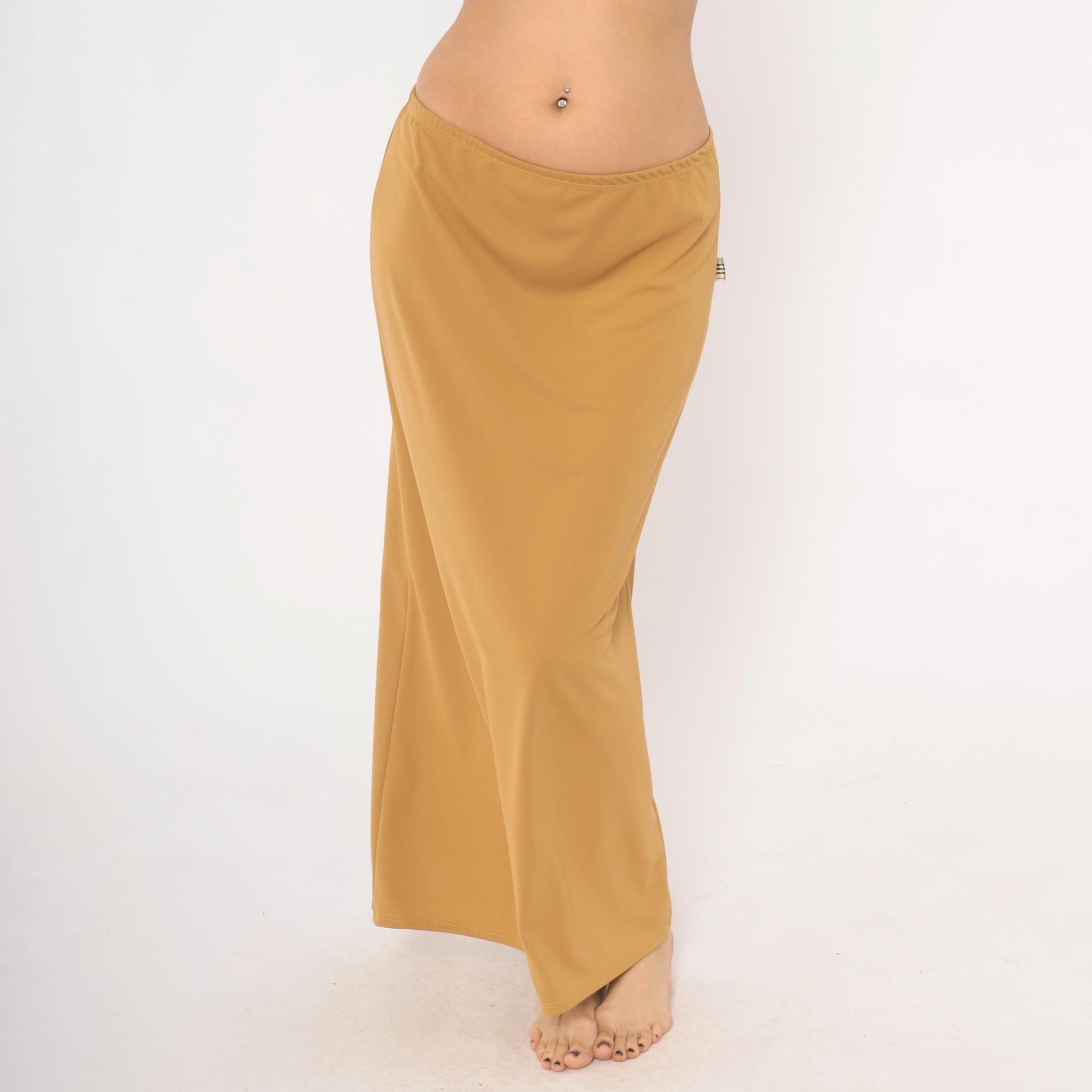 2000s Baby 0 Camel Maxi Skirt Tan A-Line Low Rise Elastic Waist Medium