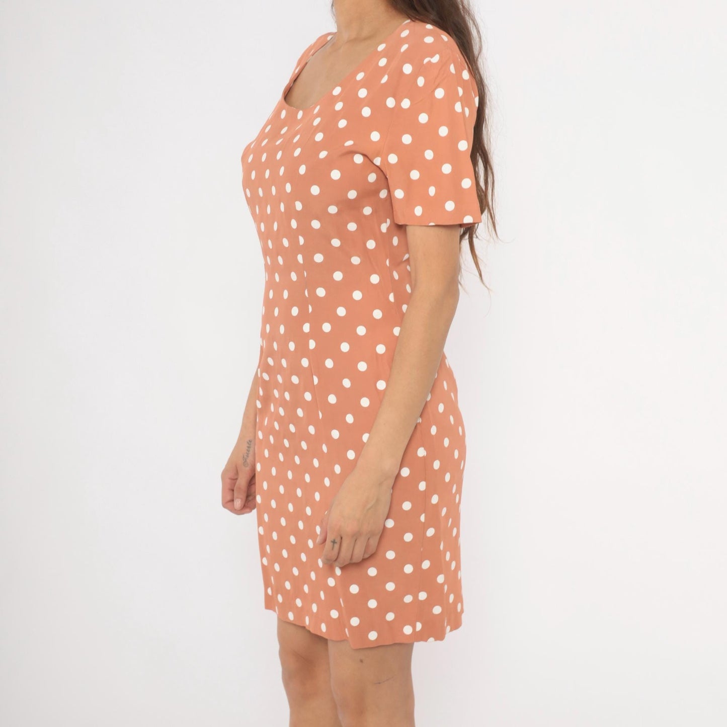 80s My Michelle Polka Dot Mini Dress Salmon Pink White Small S