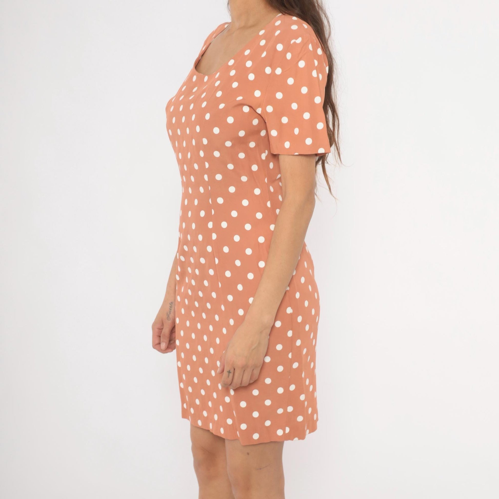 80s My Michelle Polka Dot Mini Dress Salmon Pink White Small S