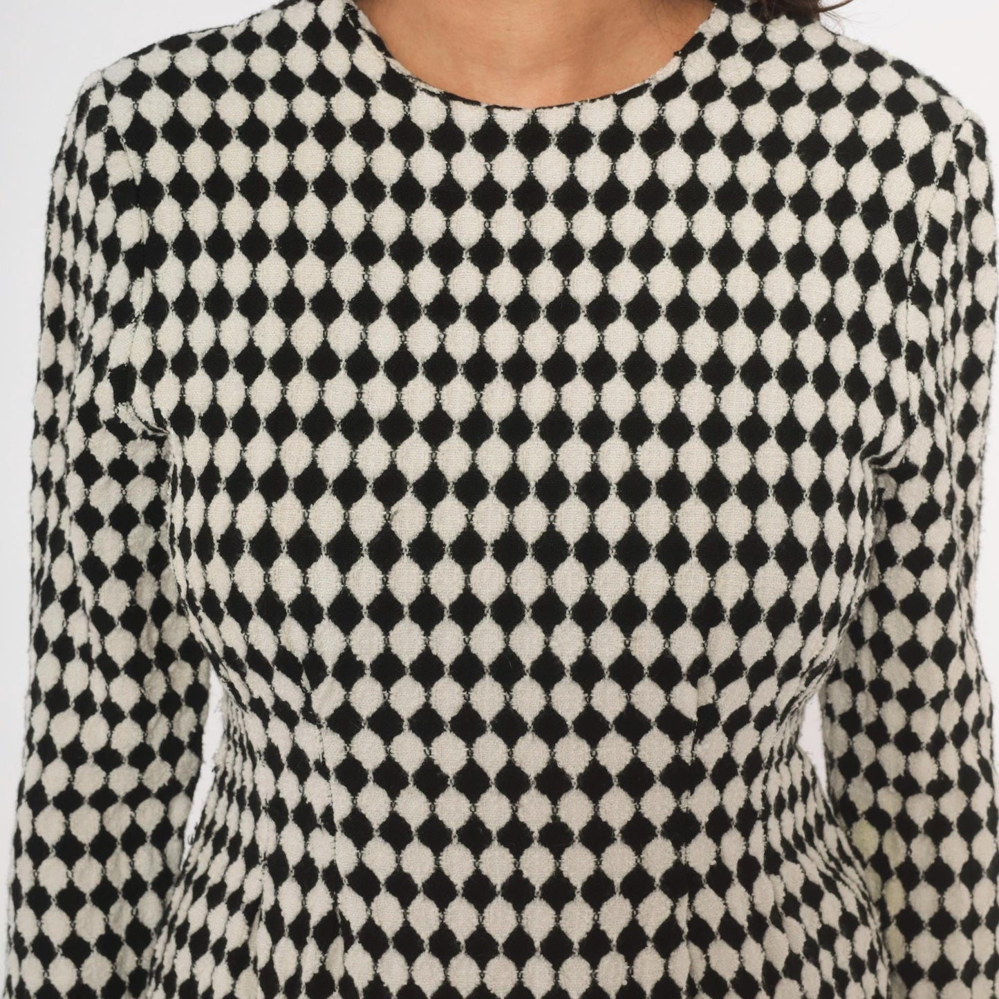 90s Jackie Bernard Checkerboard Mini Dress Black Cream Diamond Pattern Small S