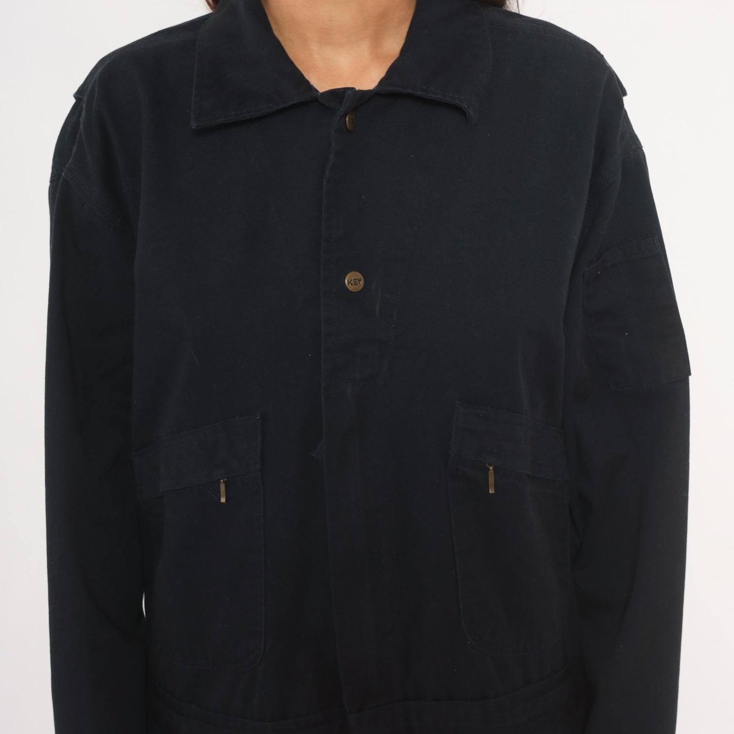 Key Navy Cotton Coveralls 90s Workwear Jumpsuit Zip Front Tall Extra Large