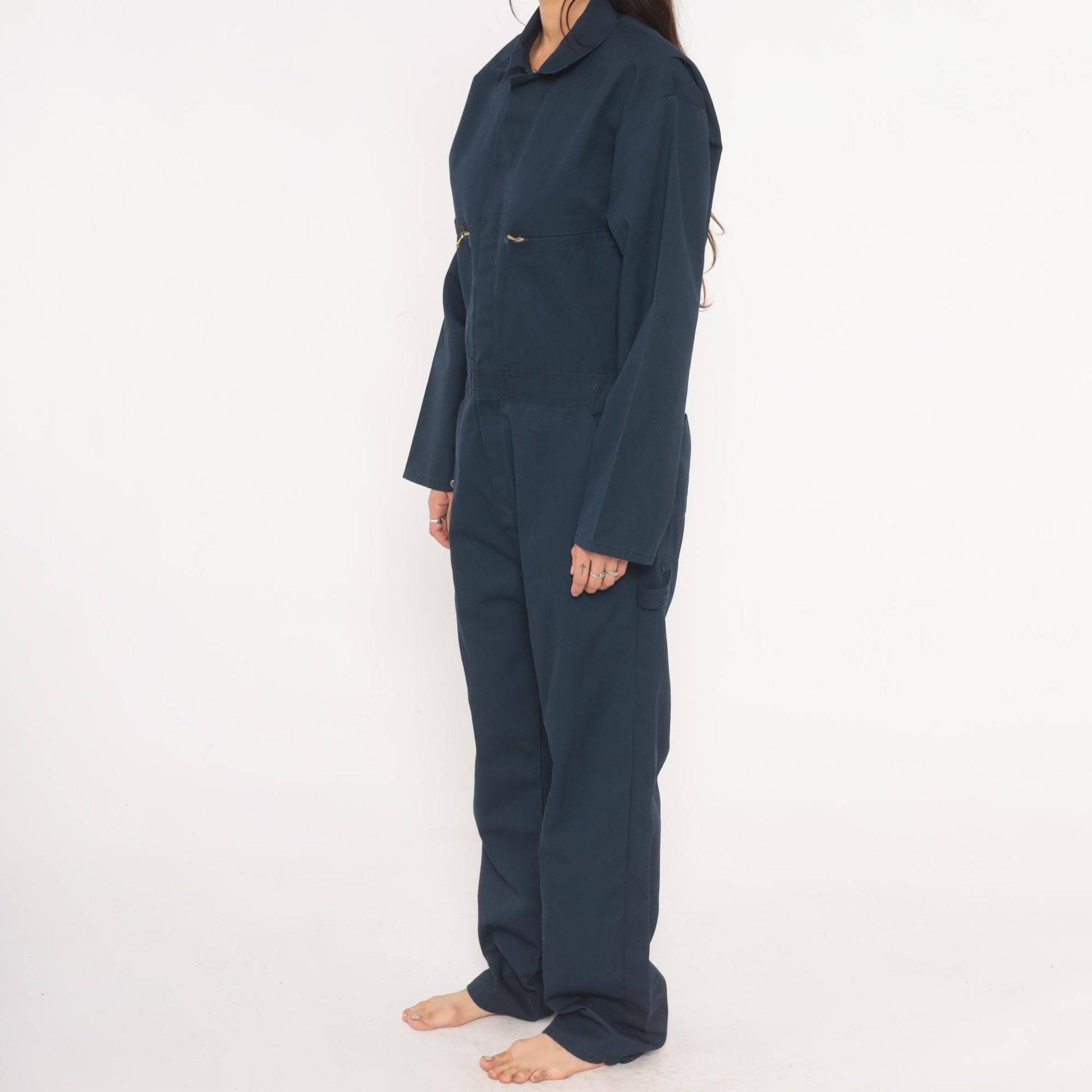 80s Key Navy Coveralls Zip Front Mechanic Jumpsuit Medium 40