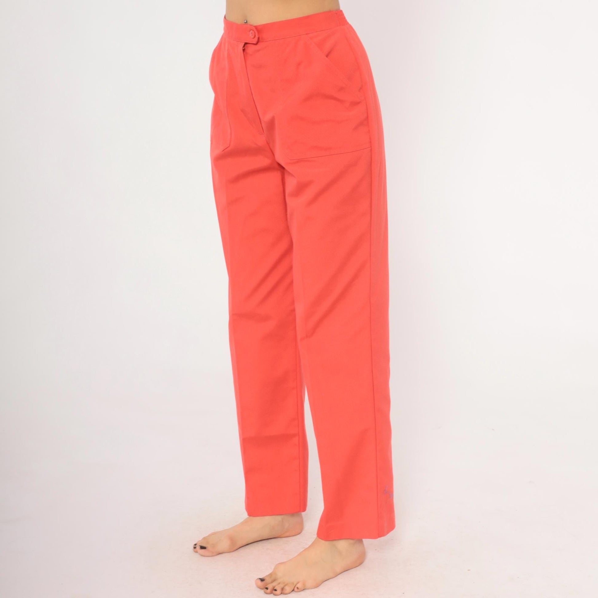 80s Koret Salmon Cotton Straight Leg Trousers High Waisted Small Medium