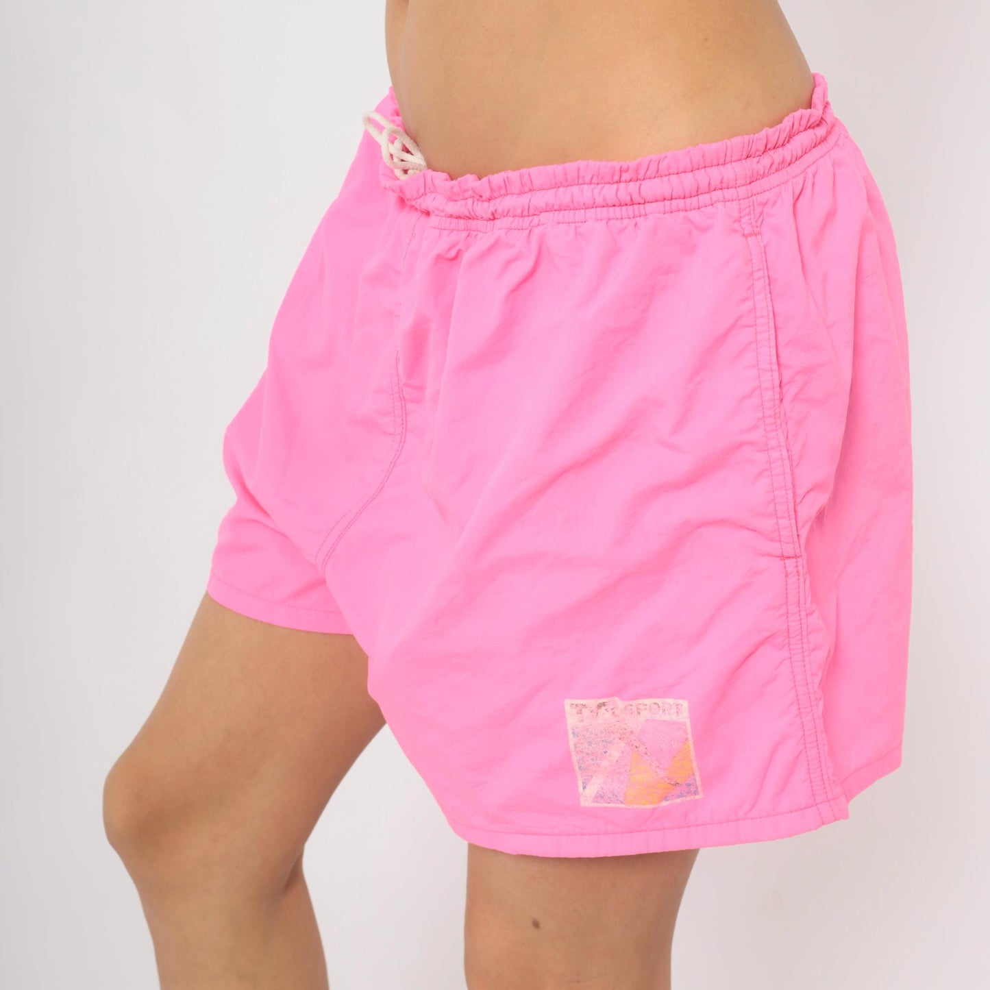 90s TYR Sport Hot Pink Swim Trunks Geometric Logo Neon Shorts Medium
