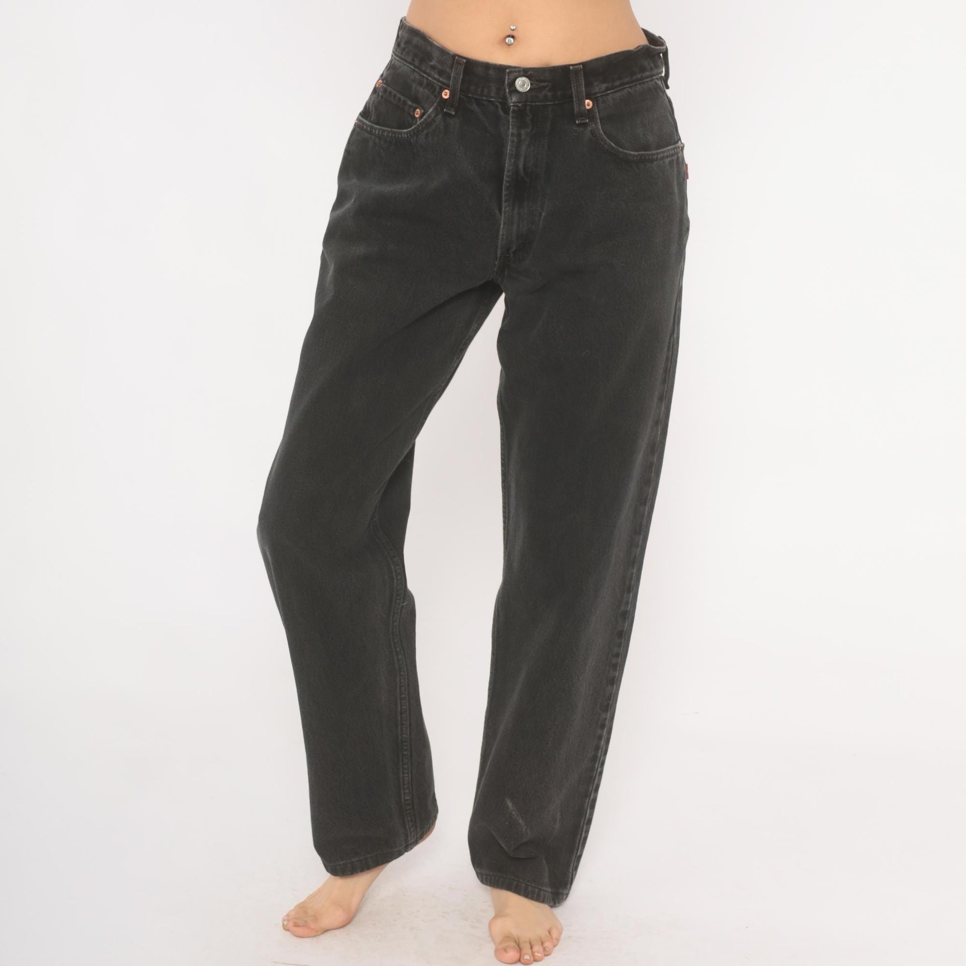2000s Levi's 550 Faded Black High-Waisted Straight Leg Jeans 33 34