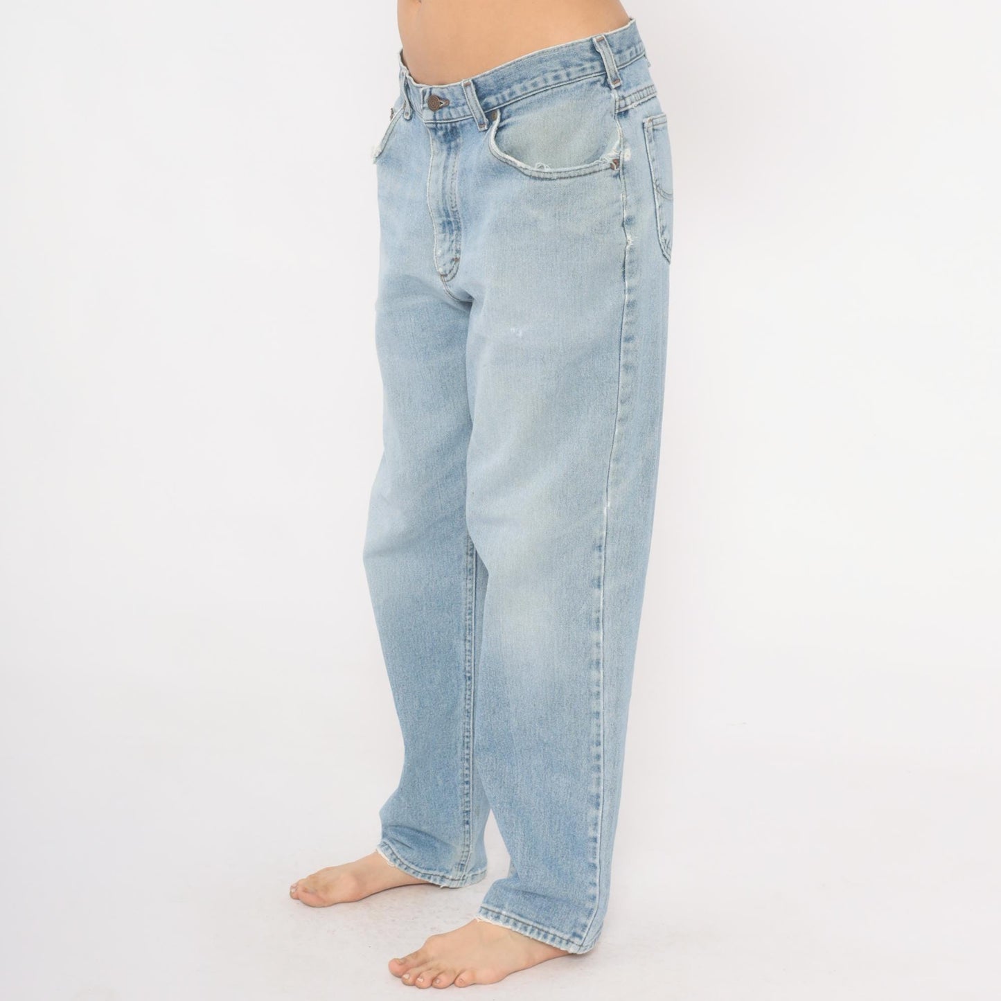 90s Lee Light Wash Straight Leg Jeans Distressed Denim 35W 30L