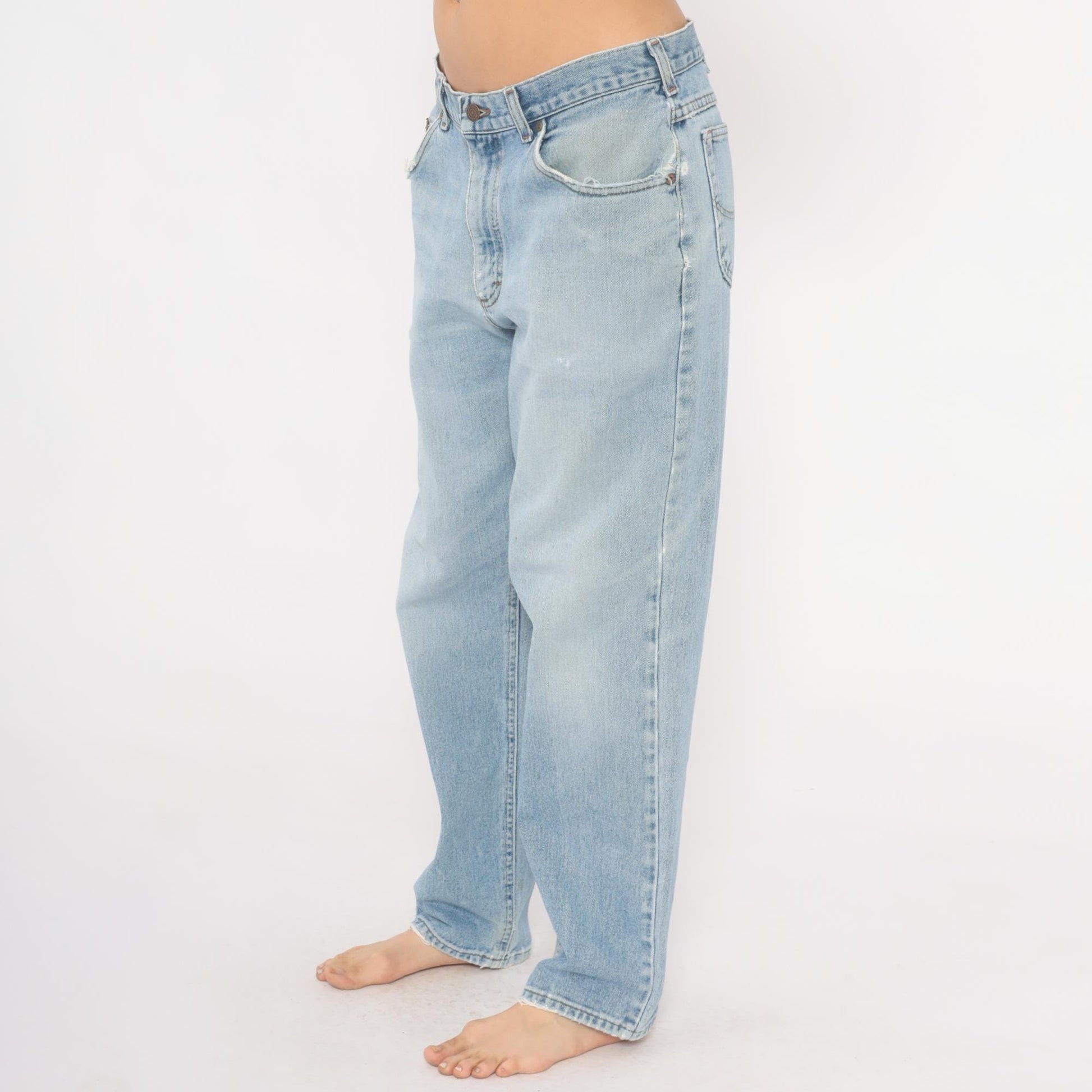 90s Lee Light Wash Straight Leg Jeans Distressed Denim 35W 30L