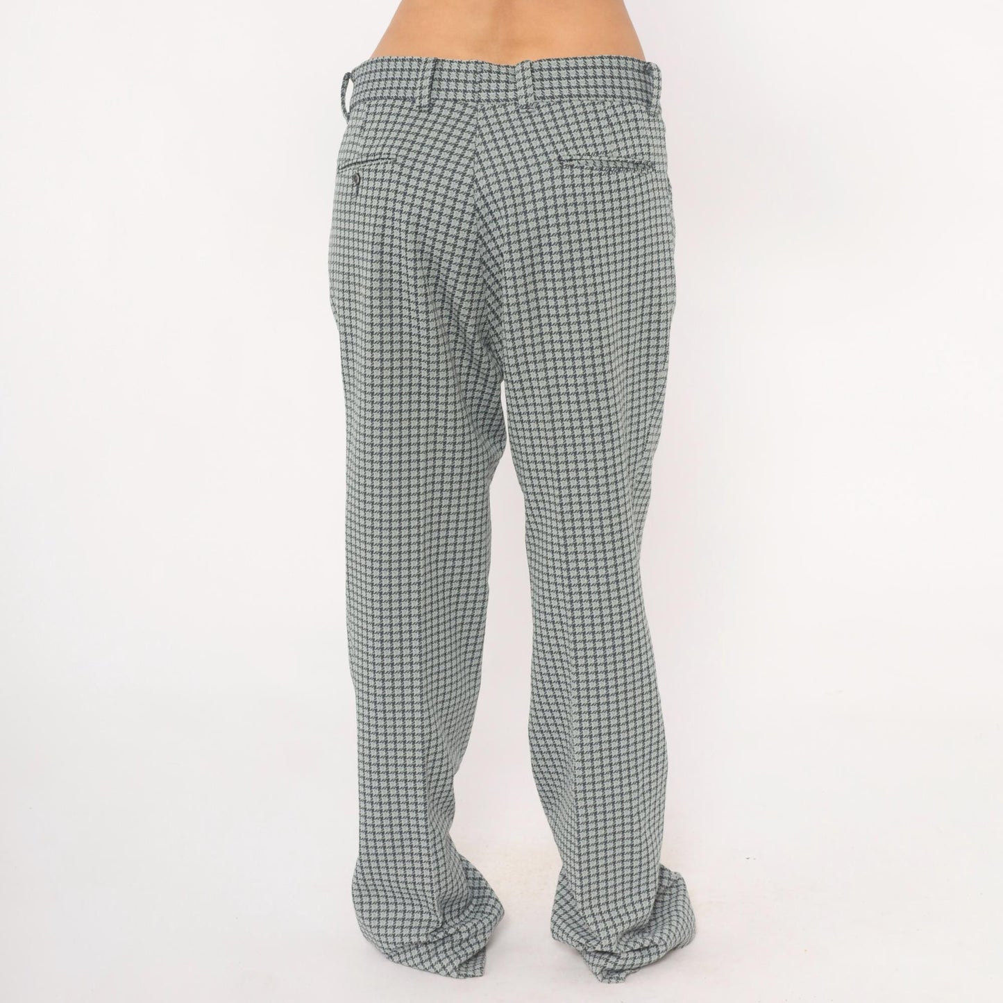 70s Houndstooth Trousers Blue Grey High Rise Straight Leg Slacks 35
