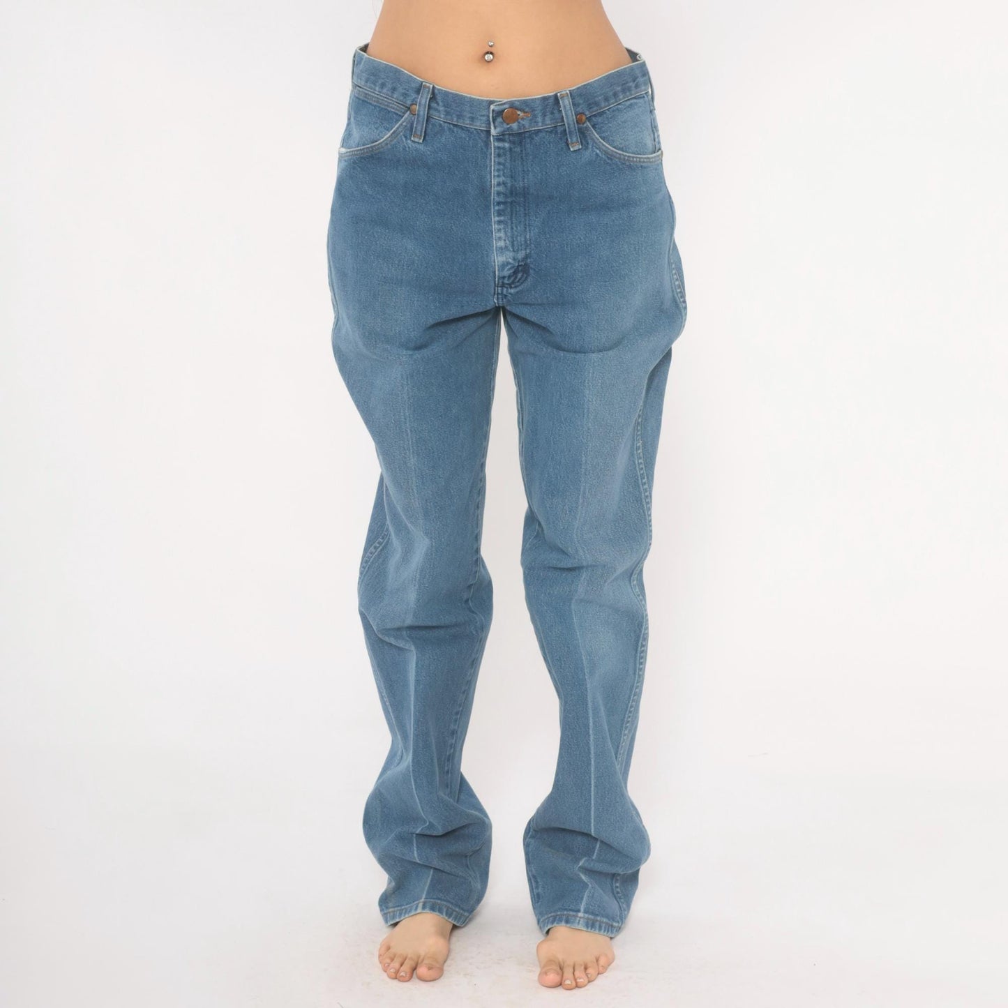 90s Wrangler Straight Leg Jeans Medium Blue Faded Denim Cotton 34x36