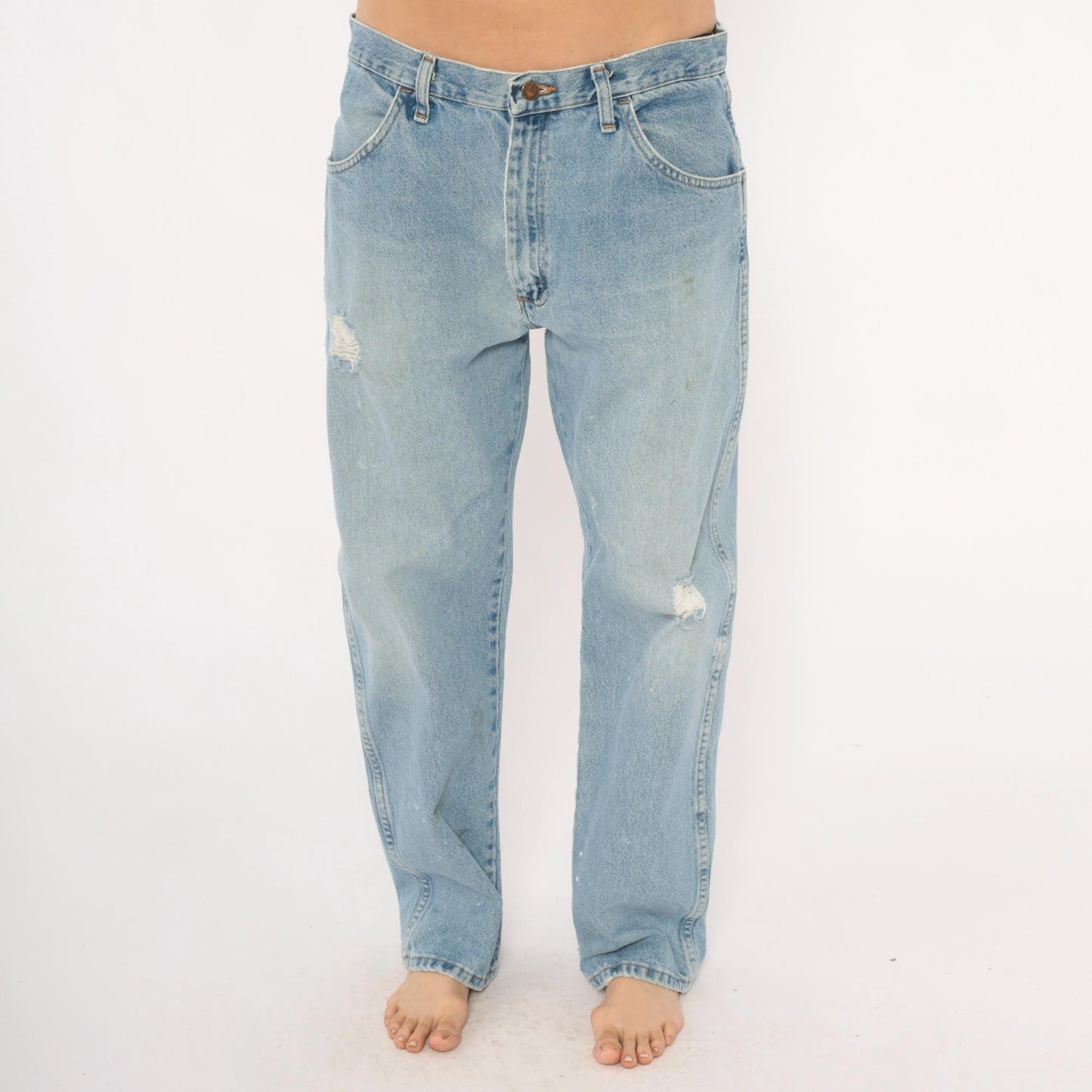 00s Rustler Light Wash Straight Leg Jeans Distressed Blue Denim 36x30