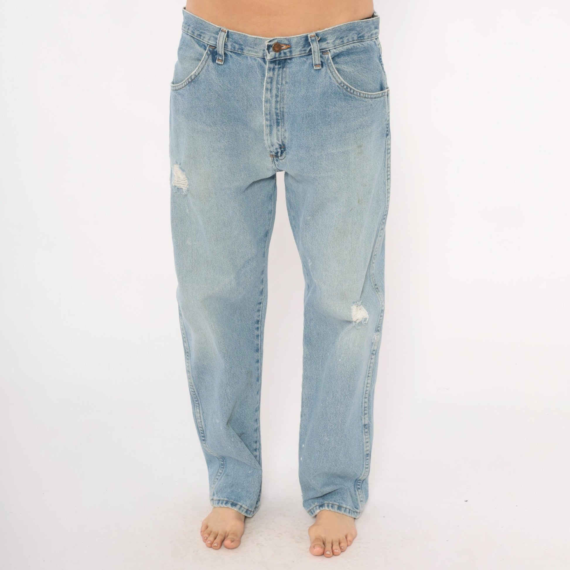 00s Rustler Light Wash Straight Leg Jeans Distressed Blue Denim 36x30