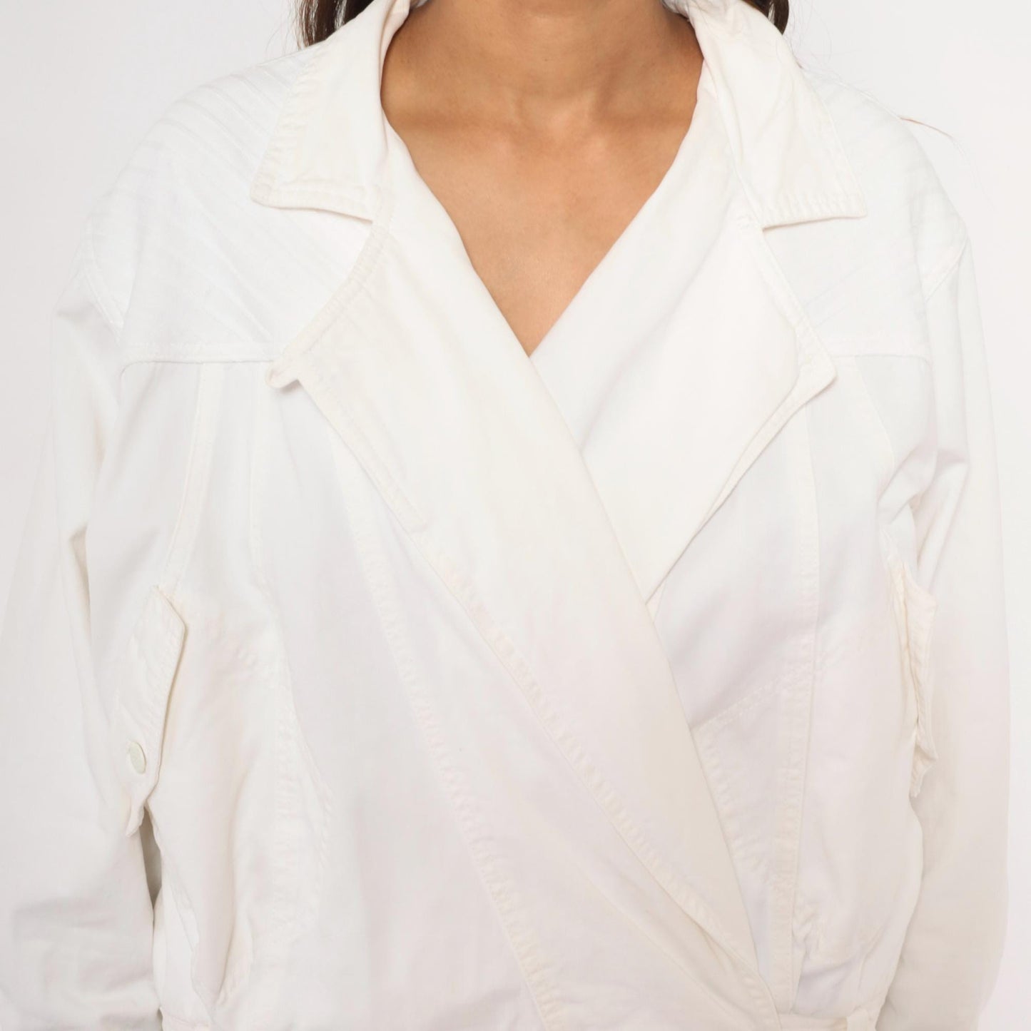 80s Together White Cotton Wrap Jacket Cropped Blouson Medium M