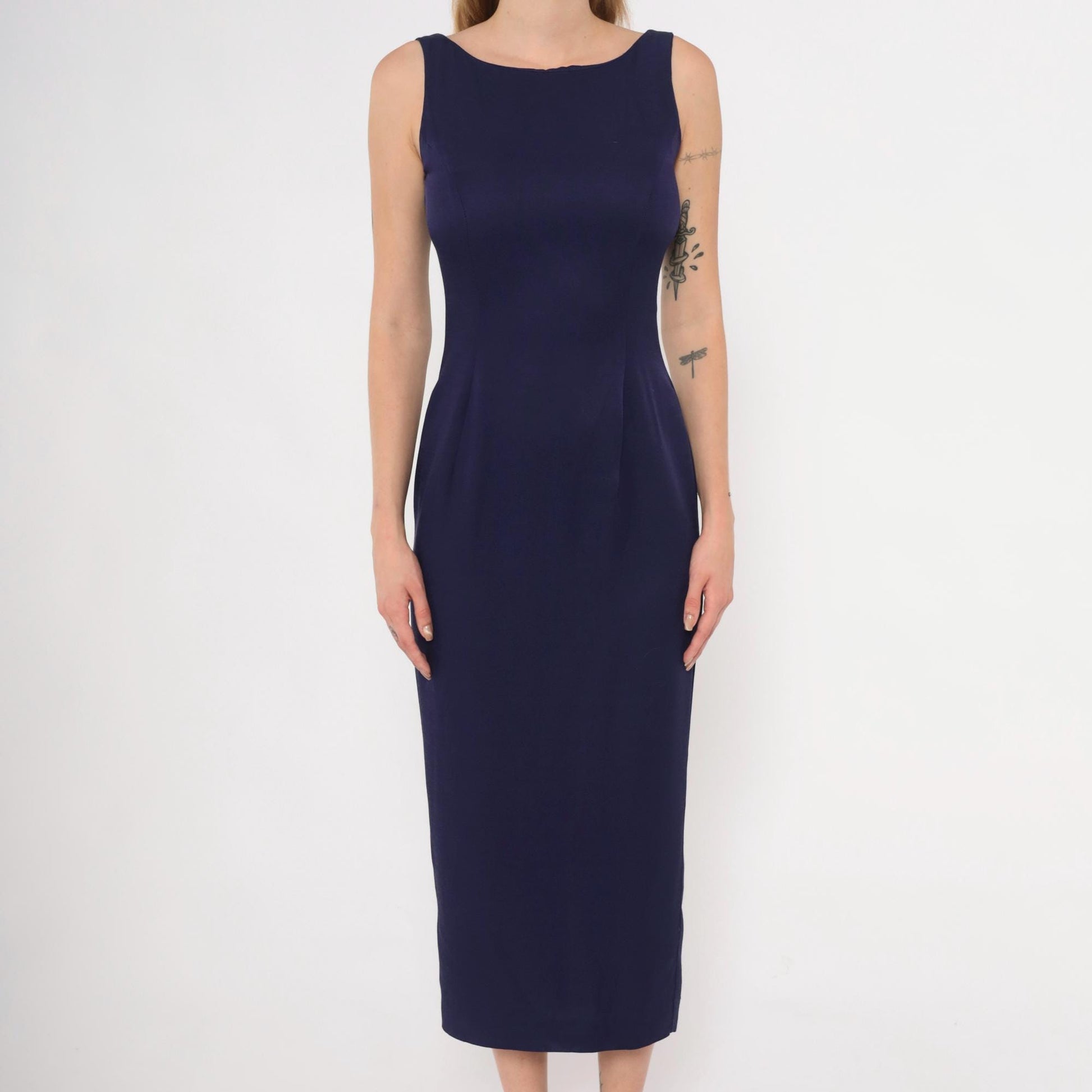 90s Scott McClintock Purple Sheath Dress Open Back Midi Plum Extra Small XS