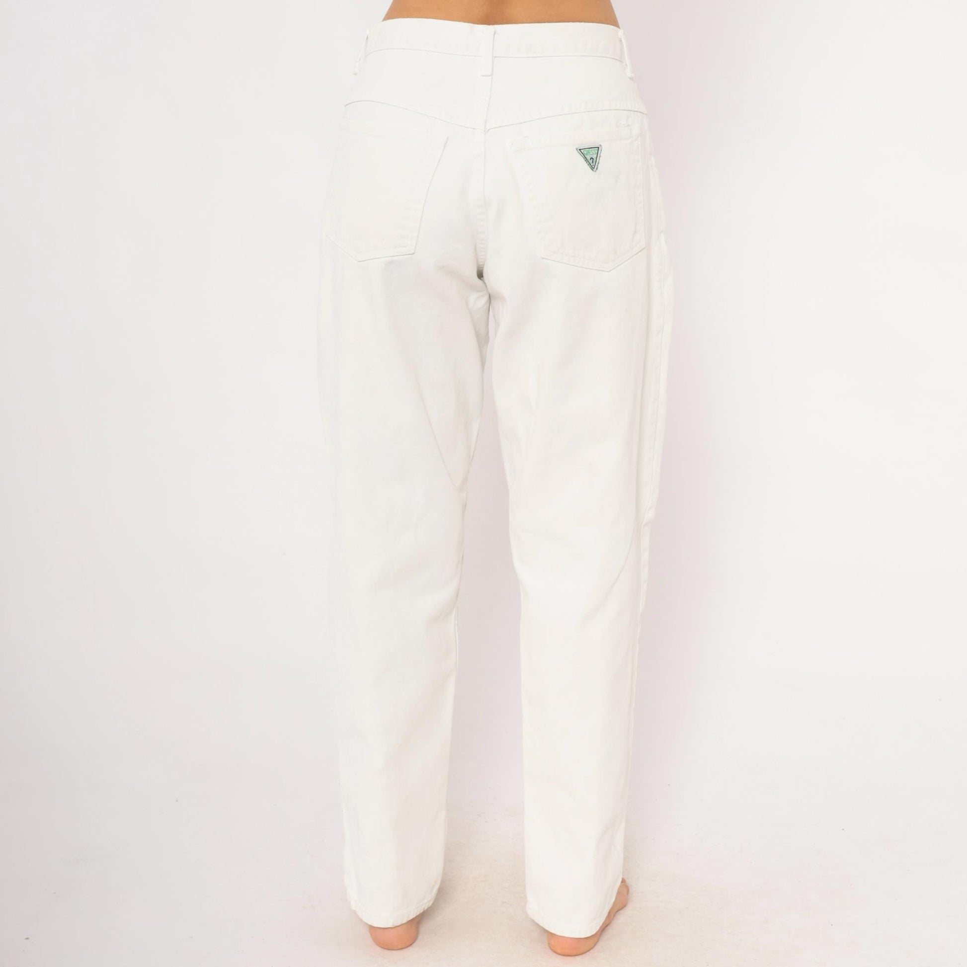 90s Guess High-Waisted Straight Leg Jeans White Denim Womens 30