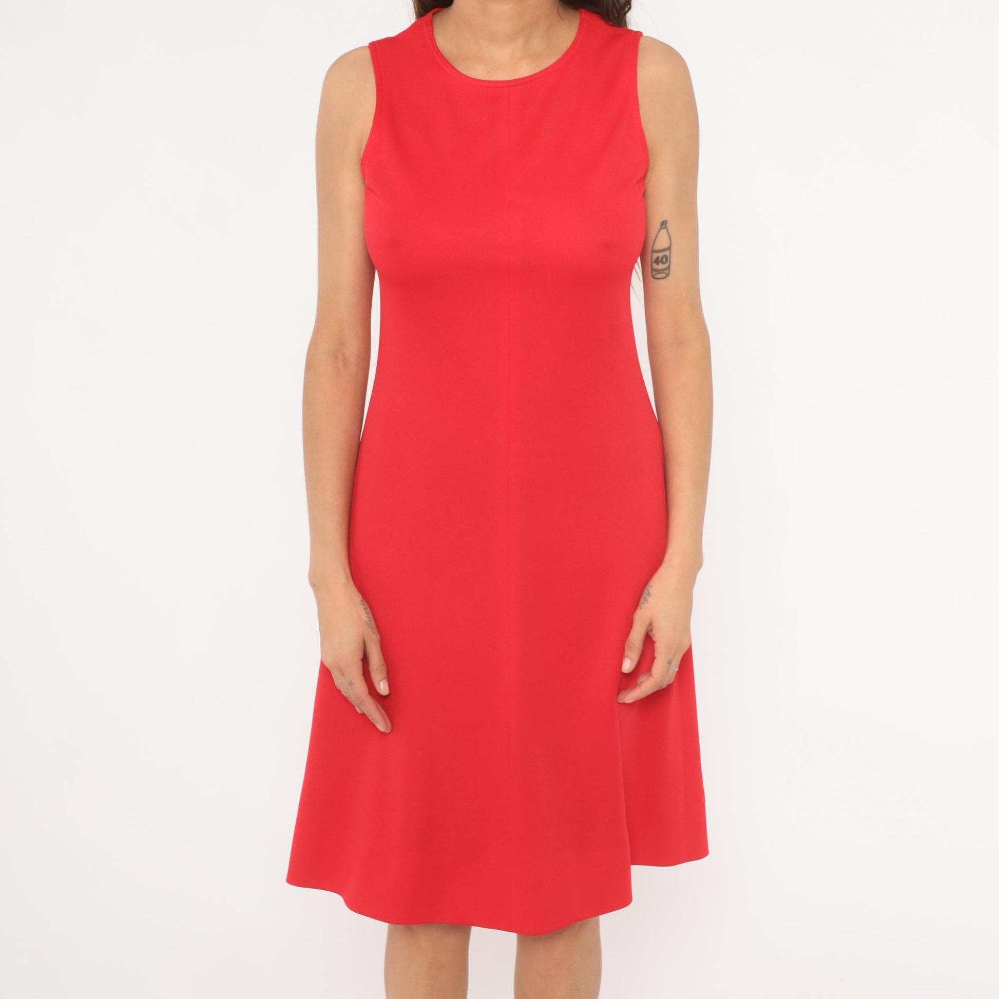 1960s Red A-Line Shift Dress Scoop Neck Sleeveless Knee Length Small S