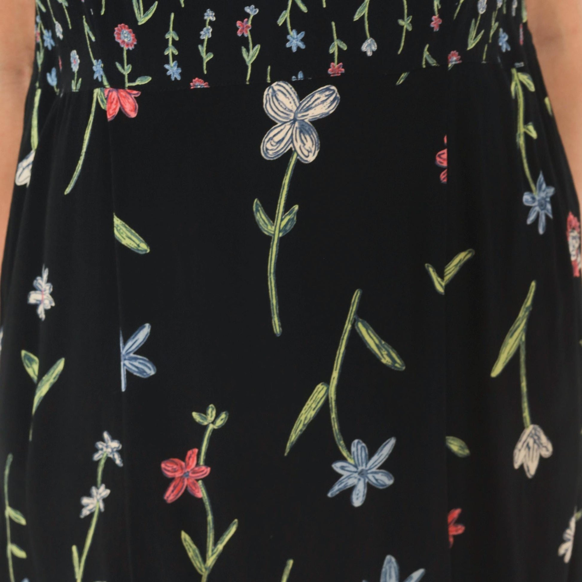 90s Putumayo Black Floral Sundress Knee Length Wildflower Embroidered Medium M