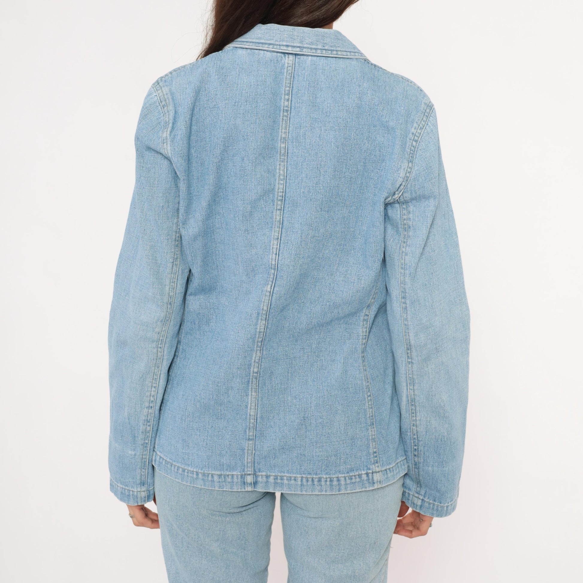 2000s Crazy Horse Light Wash Denim Blazer Notched Lapel Cotton Medium M